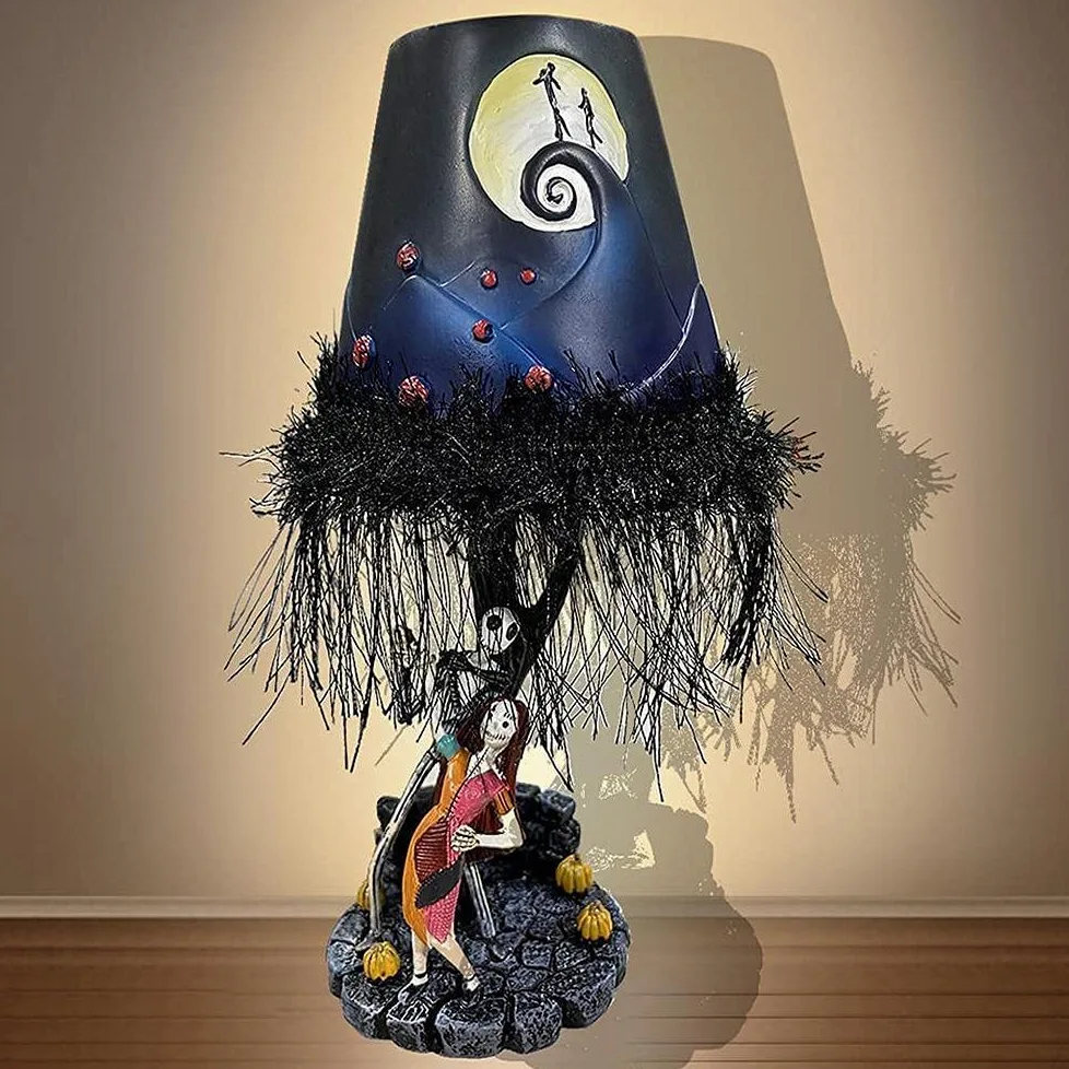 Lampada da Tavolo di Halloween con Luce LED Notturna Nightmare Before Halloween Luce Lunare con Nappa Resina Luci Atmosferiche per Scrivania Decorazione