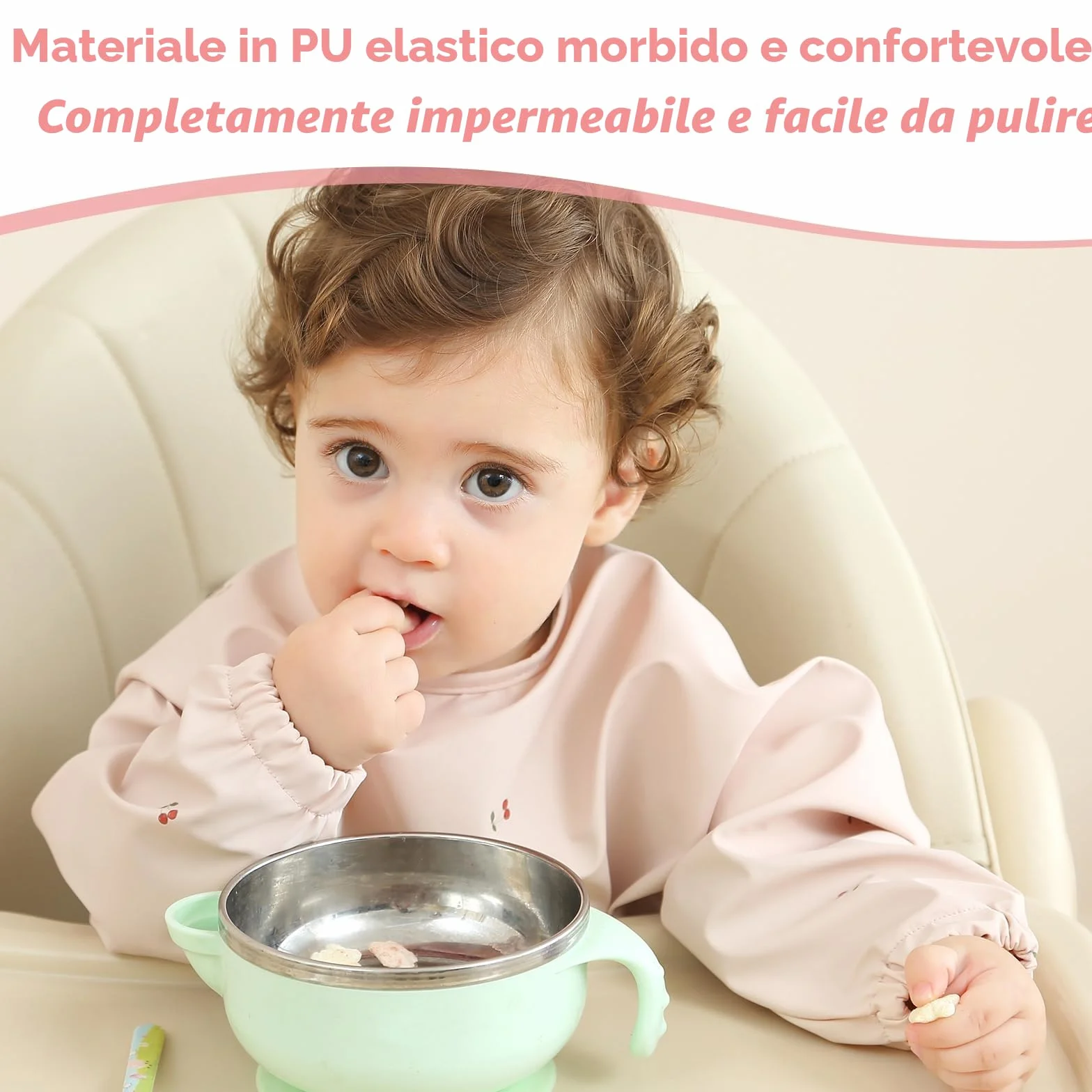 Bavaglino per Svezzamento con Maniche Lunghe BLW Impermeabile Lavabile in Lavatrice Neonati