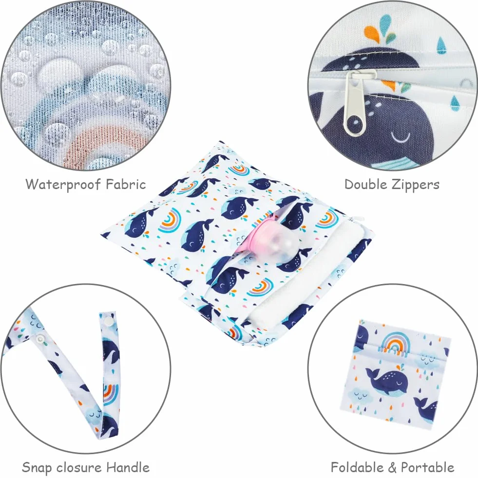 Vicloon Wetbag Borsa per Pannolini Lavabili 2 Pezzi Impermeabile Riutilizzabile con Doppia Cerniera per Viaggi Spiaggia Piscina Gym