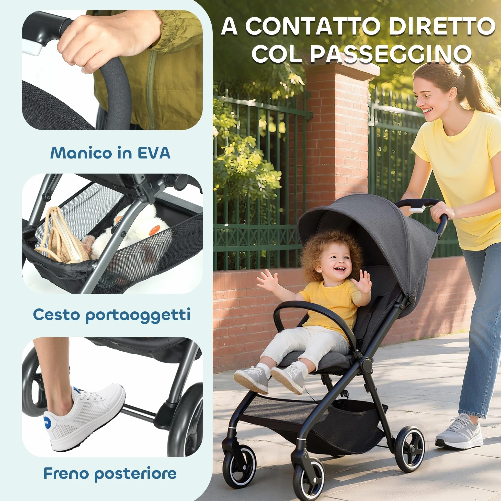 AIYAPLAY Passeggino Leggero Pieghevole 6,3kg per Bambini 0-3 Anni, Fino a 15 kg, Grigio
