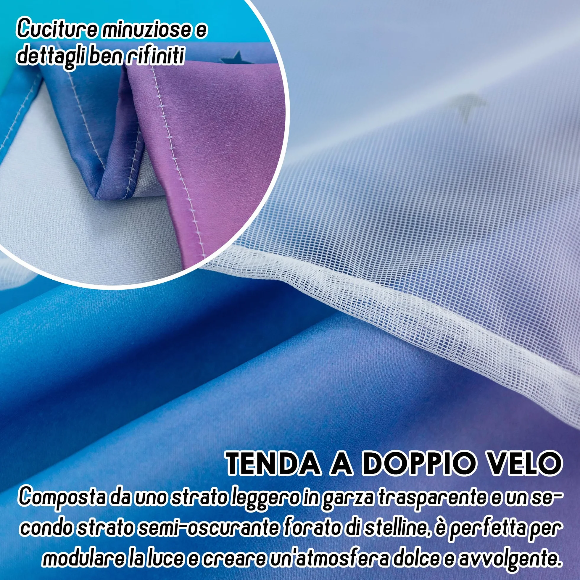Tende Doppio Velo Oscuranti Morbide Fantasia Stelle Vuote Isolante per Camera Bambini 2 Pannelli 140x285cm Arcobaleno Freddo