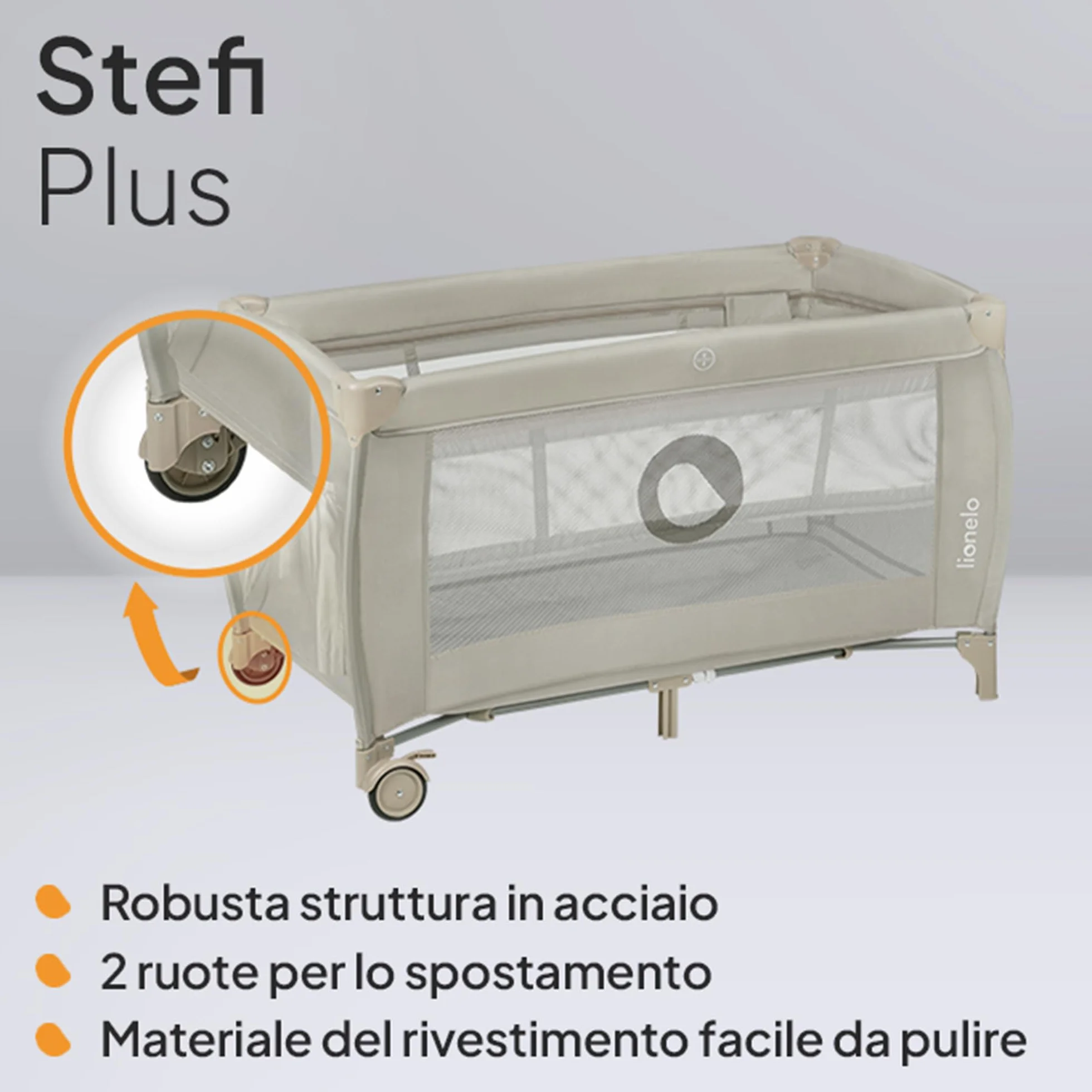 LIONELO STEFI PLUS Lettino da Viaggio Pieghevole 129x71x77cm per Bambini 0-3 Anni con Materasso 2 Livelli