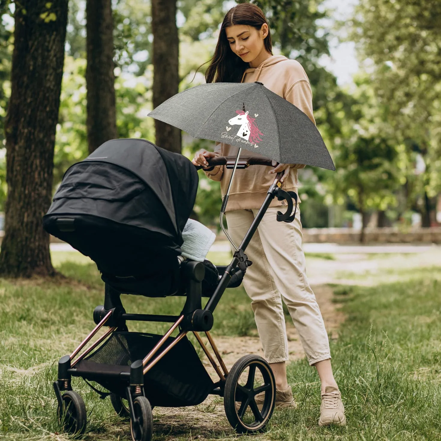 PERLETTI Parasole Passeggino Universale Anti UV 68 cm - Ombrellino da Sole Pioggia per Bambino Neonato Grigio