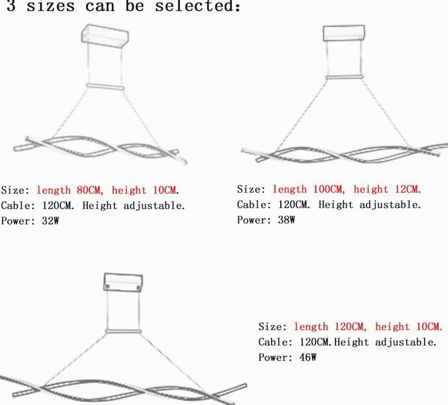 Lampada a Sospensione a LED con Design a Onda, lineare e Regolabile, Stile Nordico, Moderna, a Spirale, per Cucina, Isola, Tavolo da Pranzo, Soggiorno, Nero + dimmerazione Continua, 80 cm