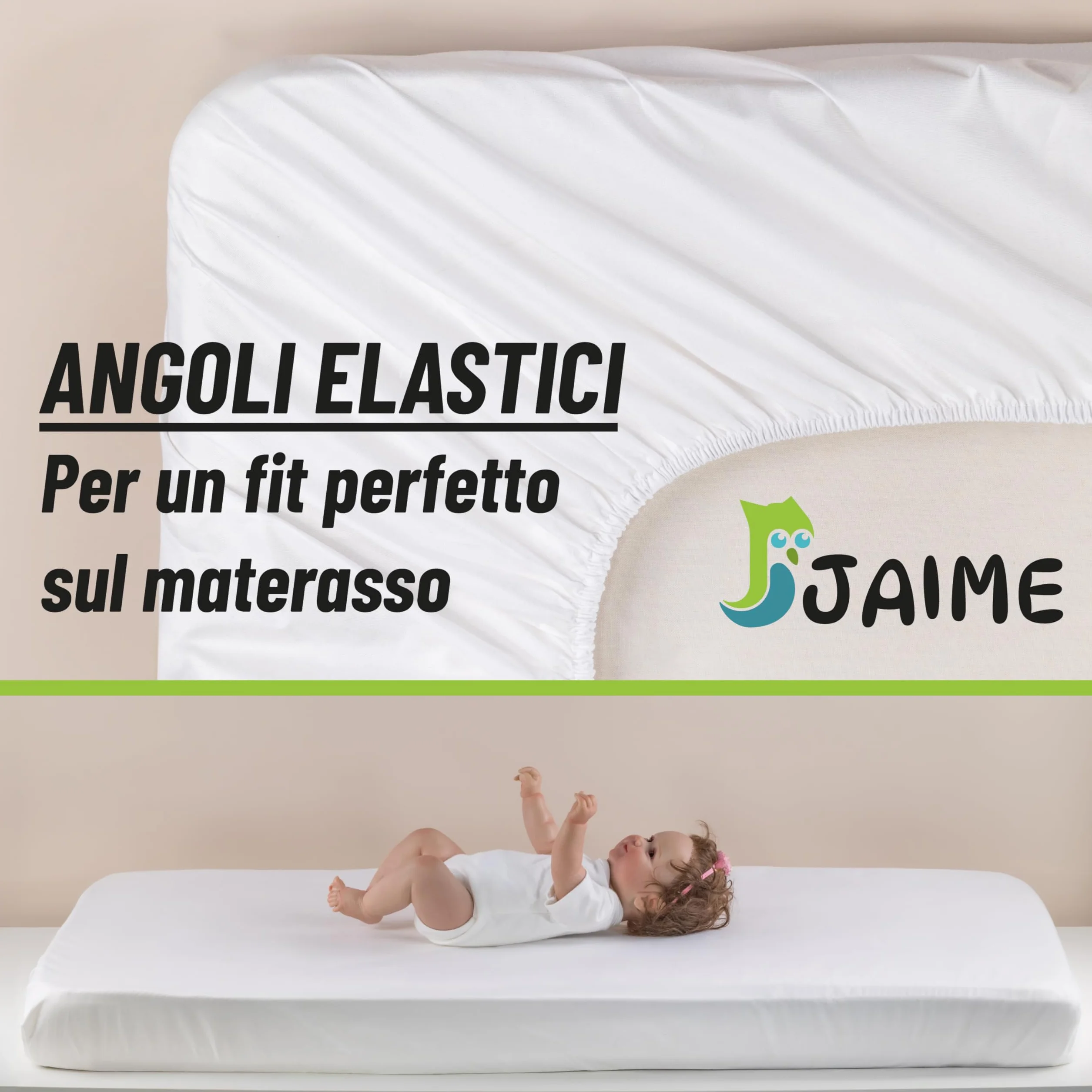 JAIME Coprimaterasso Lettino 60x120 cm, Copri Materasso Culla Neonato Cotone Impermeabile