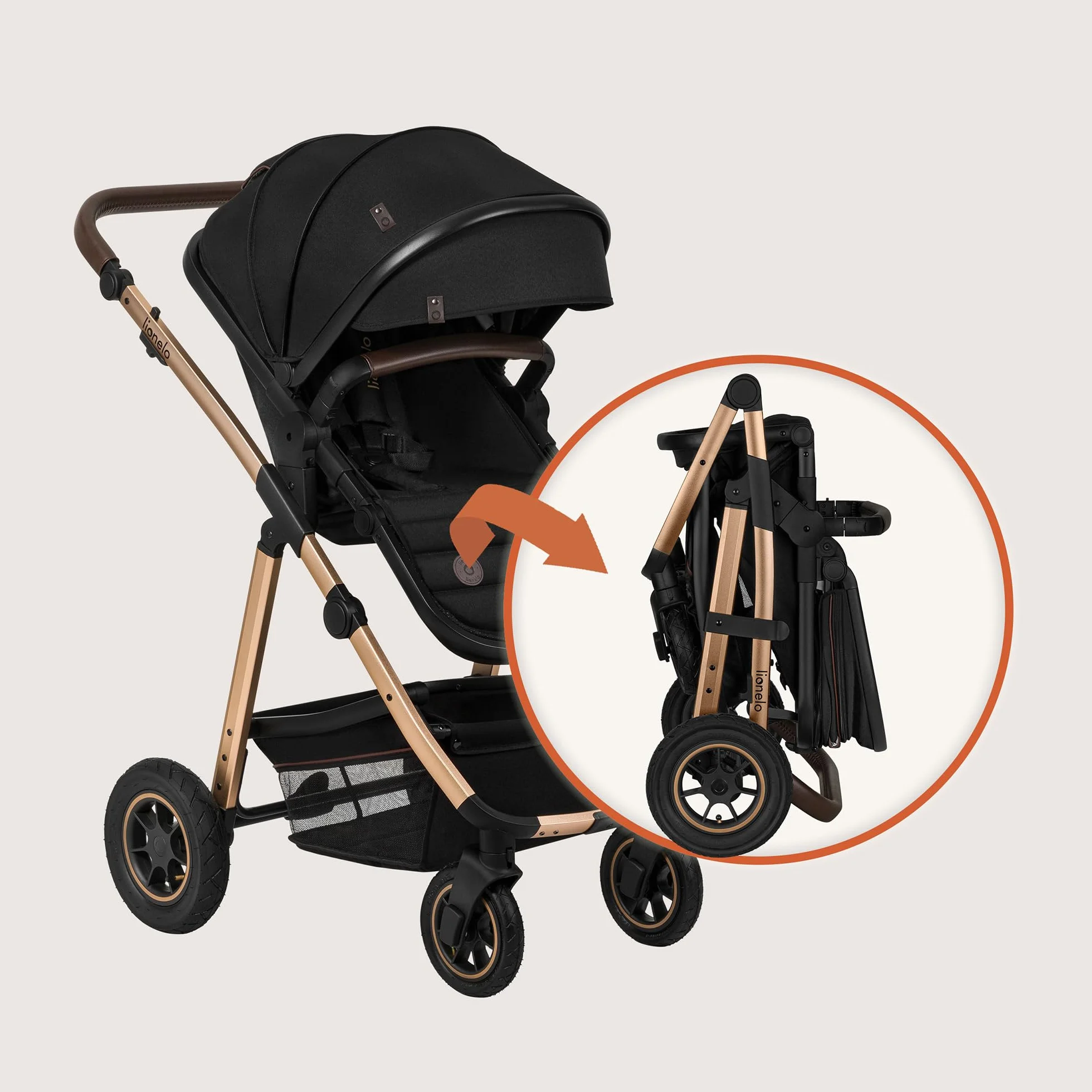 LIONELO Amber Passeggino Trio 3-in-1 0-22 kg Pieghevole Regolabile Ruote Grandi Cappotina XXL