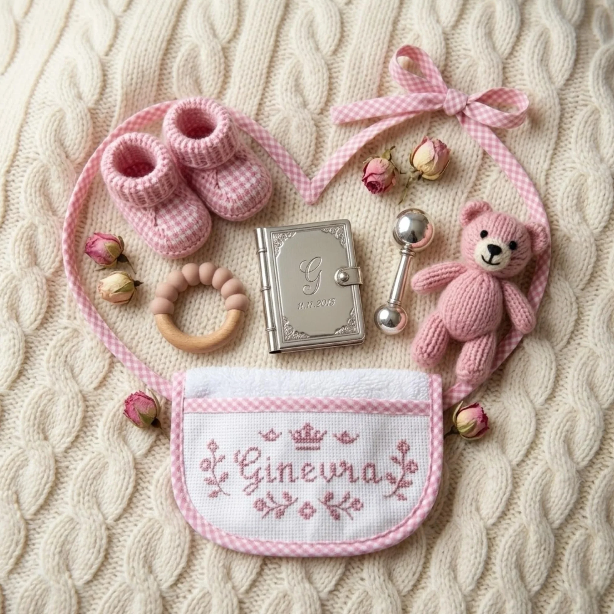 Bavaglino Neonato in Spugna di Cotone con Tela Aida 55 Fori Ricamabile 20x18 cm