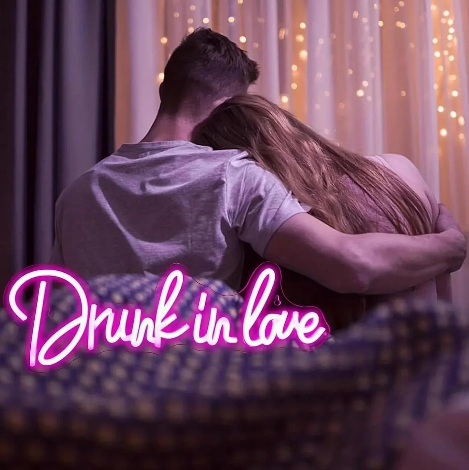 Insegna luminosa al neon a LED per rosa con scritta "Drunk In Love", 14 cm x 42