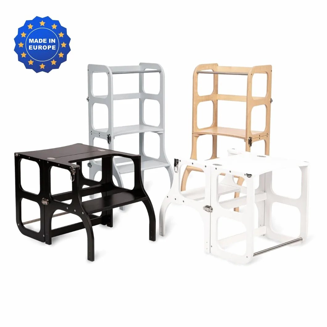 Ette Tete STEP’n’SIT® Torre Apprendimento Montessoriana Convertibile 2 in 1 Legno Cerniere Ottone
