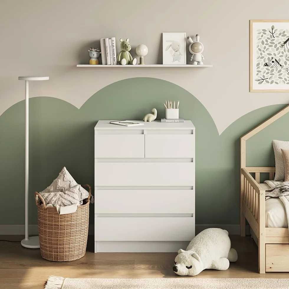 Vicco Fasciatoio Emma Bianco 80 x 110.2 cm z 5 szufladami, konwertowalny na komodę tradycyjną