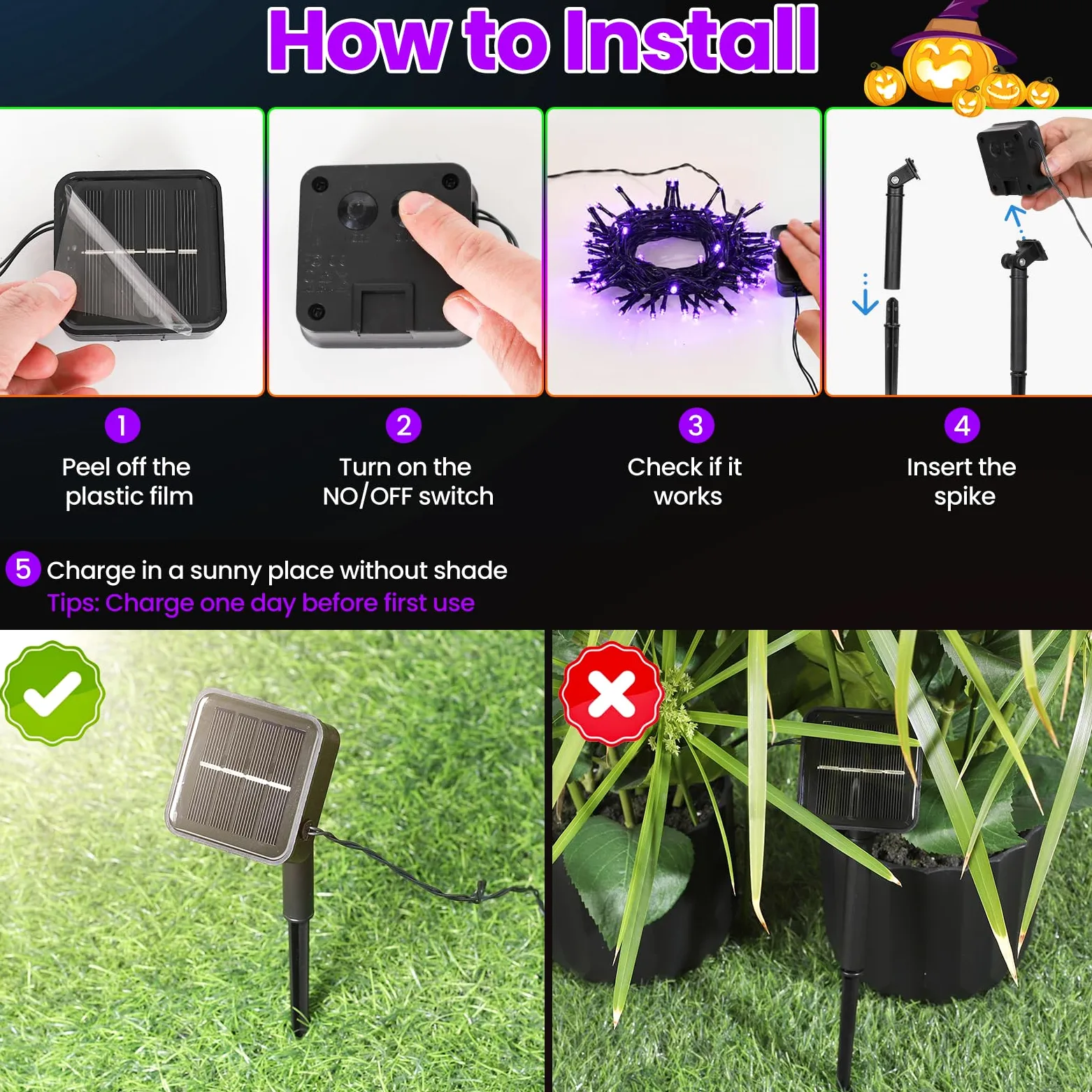 Luci di Halloween viola per esterni, impermeabili, per decorazioni di Halloween, totale 100 LED 100 m, per giardino, cortile, vialetto, recinzione, 8 modalità, 50 LED x 2 confezioni