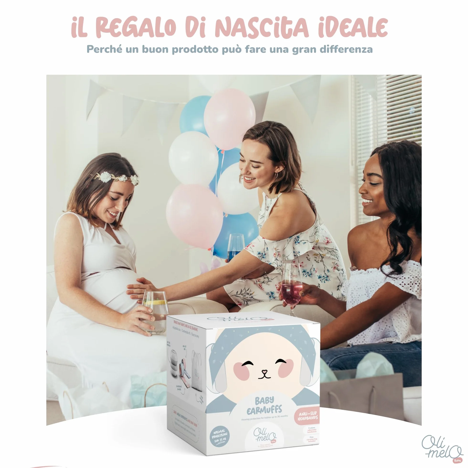 Paraorecchie Neonato Antirumore CE 34 dB Fasce Regolabili 36 Mesi