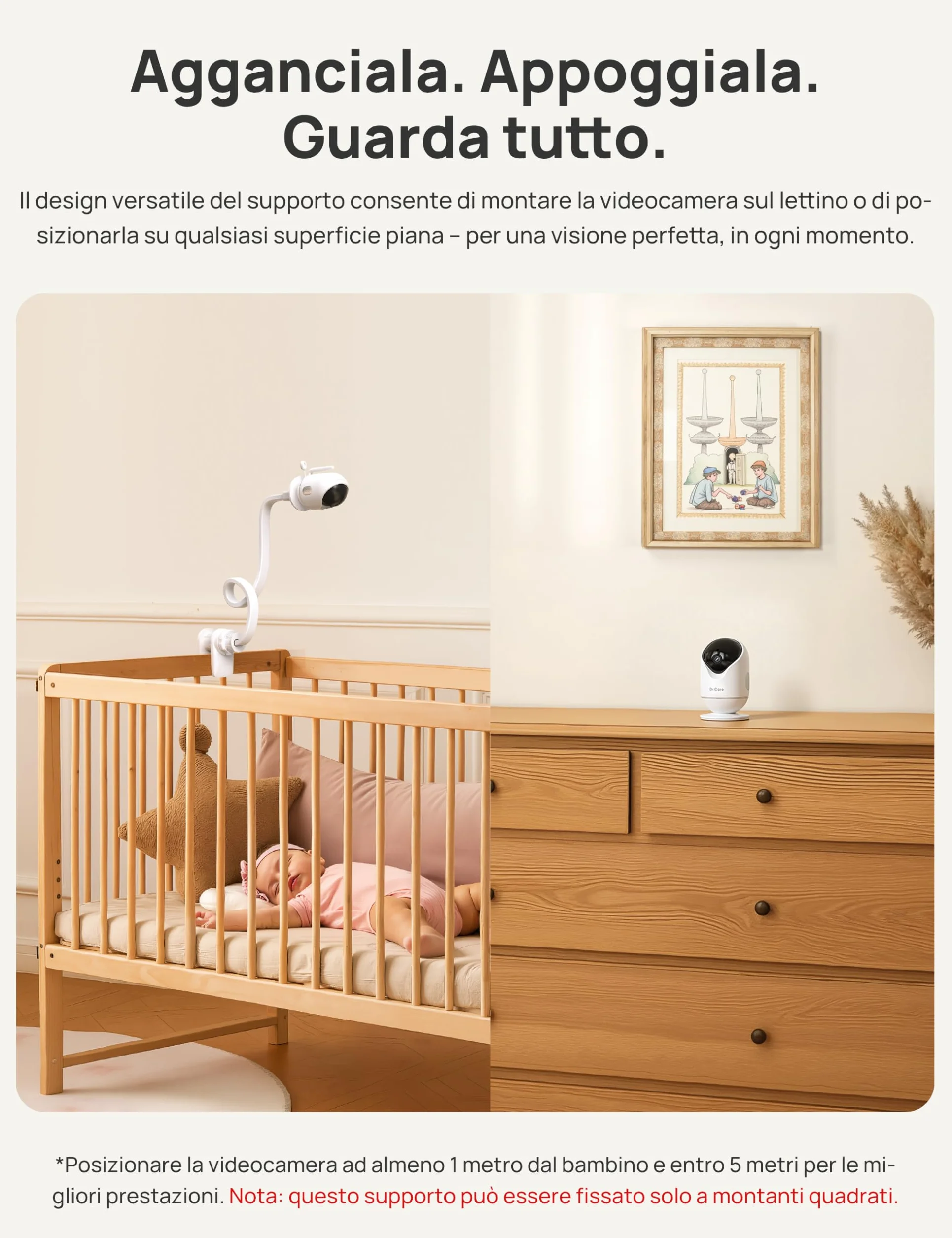 Dr.Care VistaView Baby Monitor WiFi 5” 1080P Schermo Diviso 2K/3MP Telecamera APP Mobile 5000mAh Batteria HD Visione Notturna Allarmi Pianto Movimento Audio Bidirezionale 390m