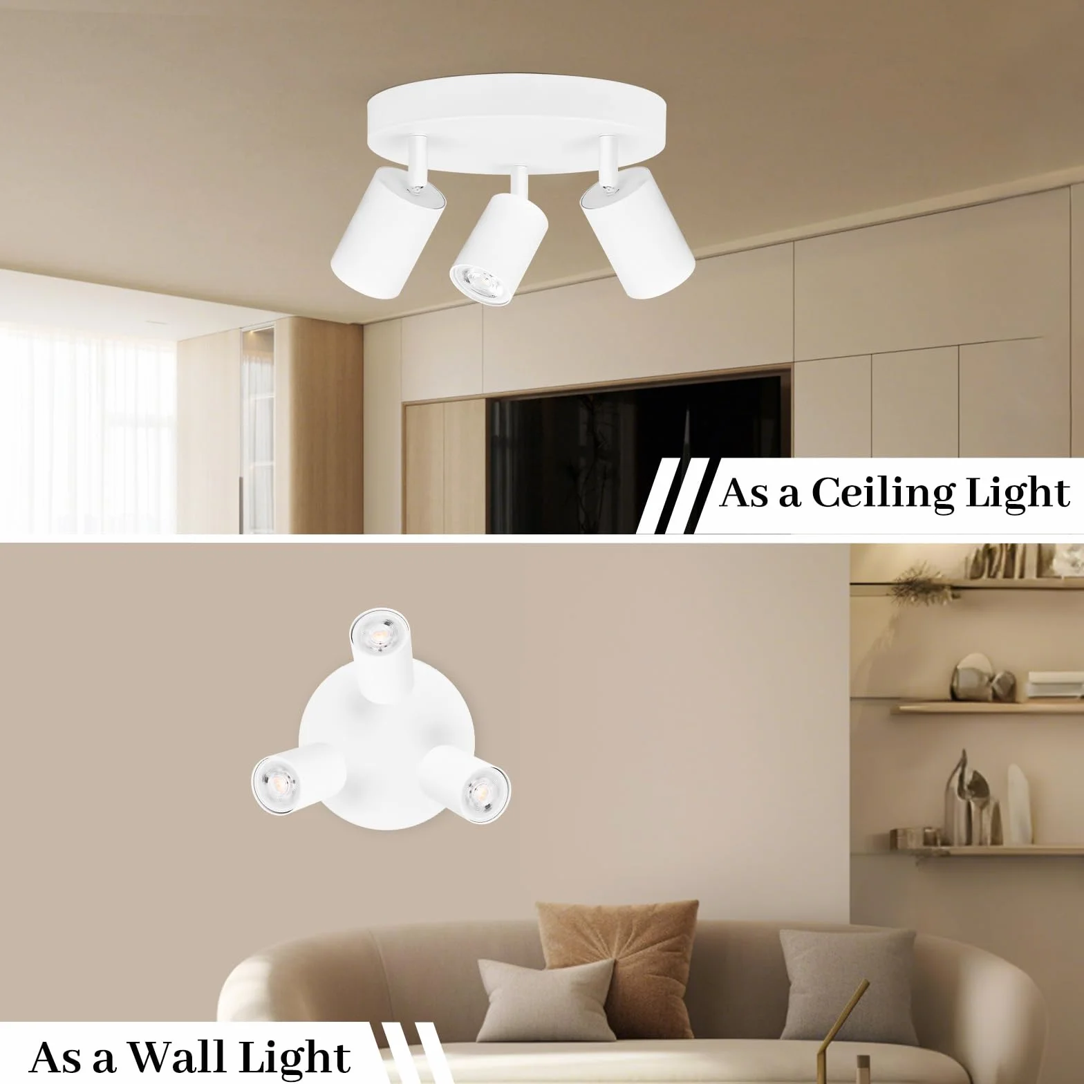GeyouLux Faretto da soffitto a 3 luci, rotondo, lampada da soffitto a LED, orientabile, GU10, faretto da soffitto, moderno, bianco, per soggiorno, camera da letto, cucina (senza lampadina)