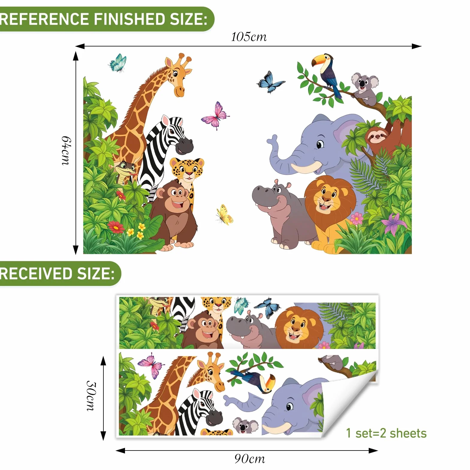 Adesivi Murali Animali della Giungla Decorativi per Cameretta Bambini Porte Armadio