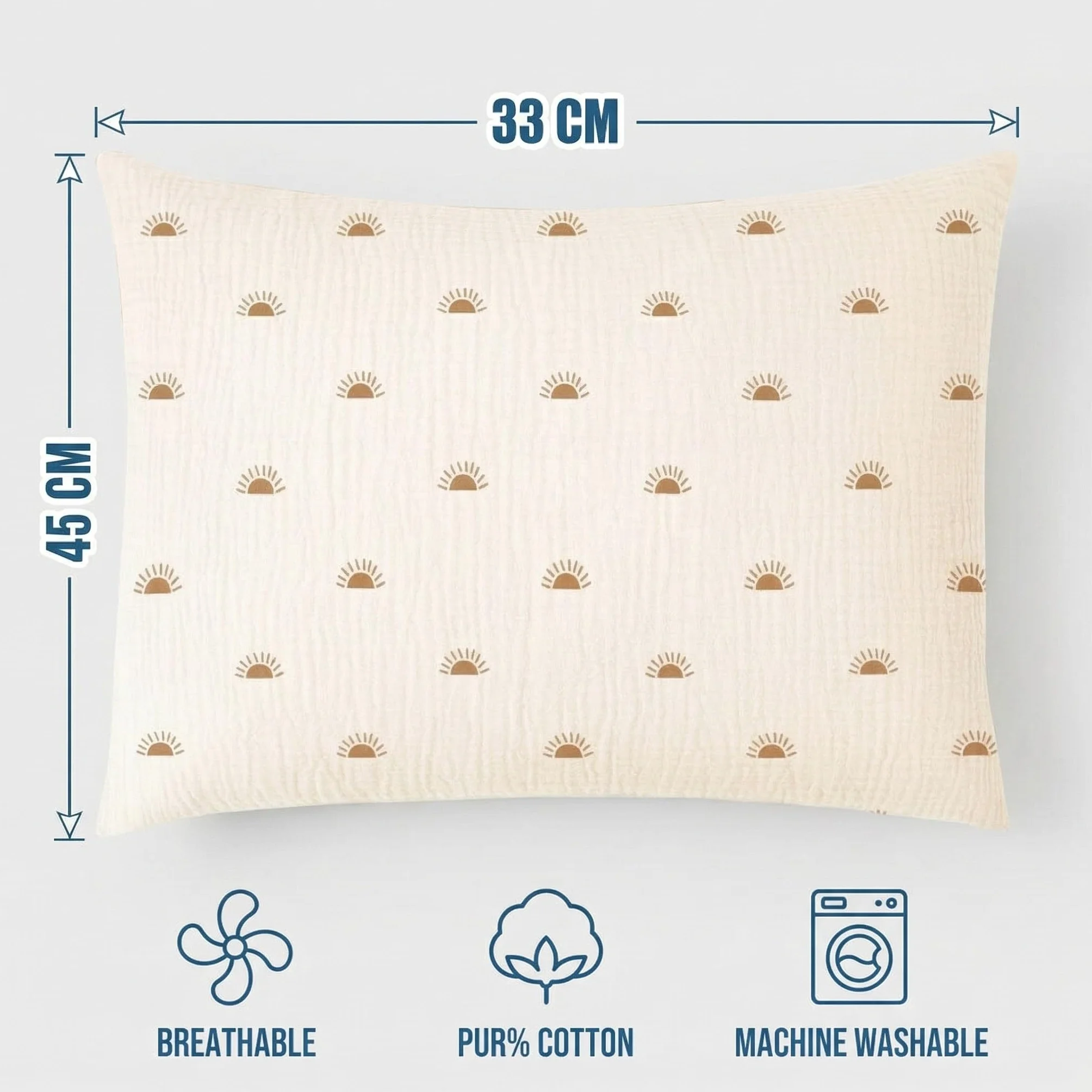 Federa Cuscino Bebè 33x45cm Beige Arcobaleno Doppia Garza Cotone Morbida Traspirante
