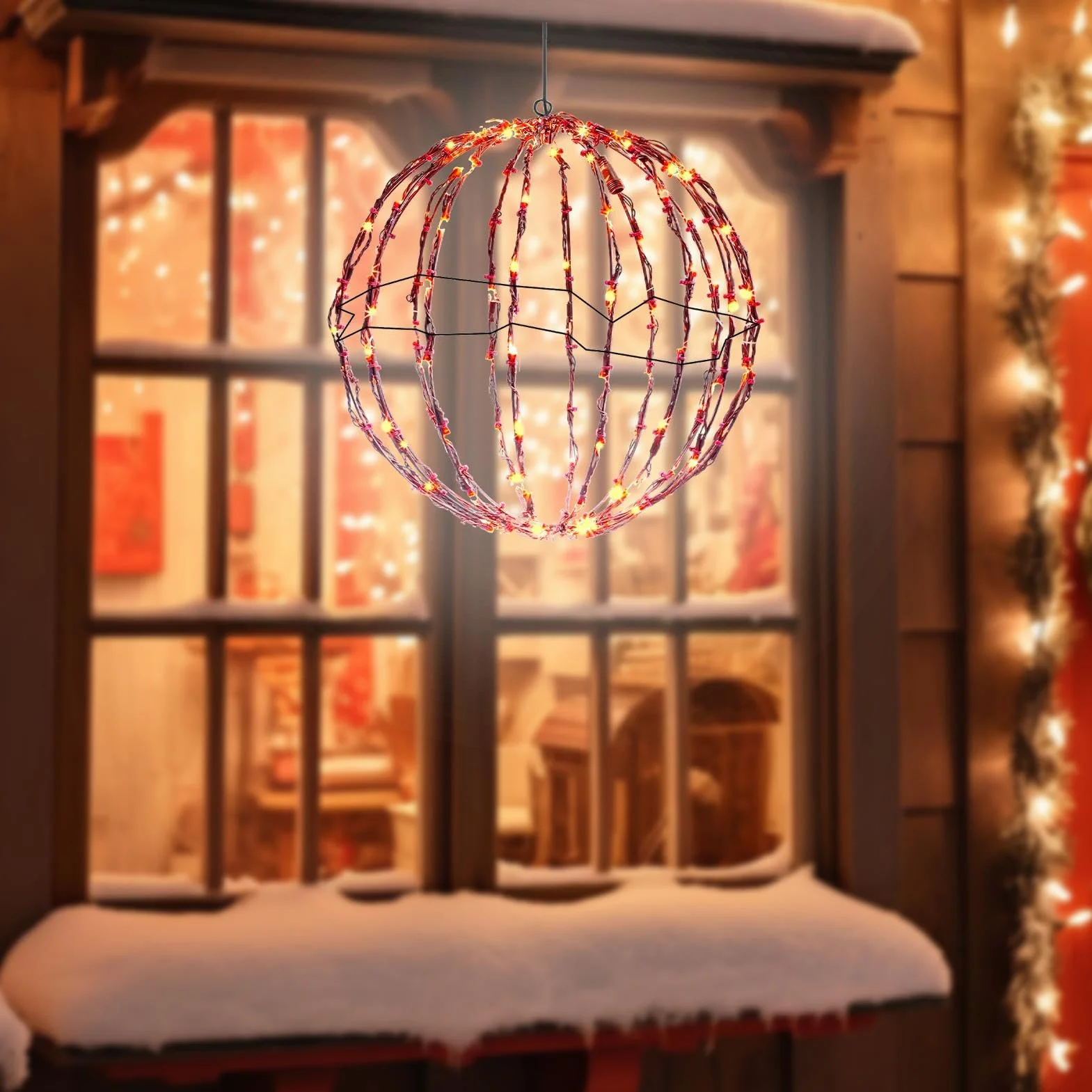 Luci a Sfera LED di Natale, Luce Sospesa Esterna, Metallo Pieghevole per Giardino, Globi Luminosi per Casa e Feste