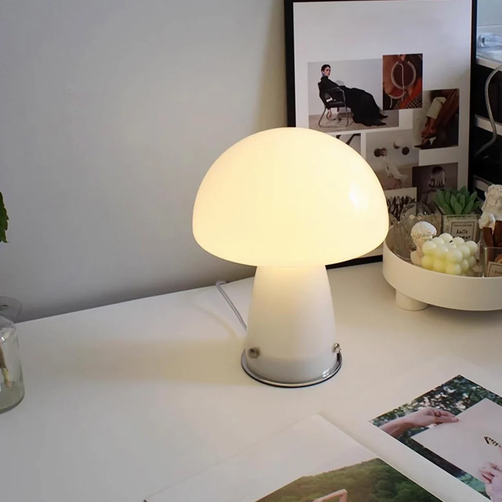 Lampada da Tavolo a Fungo con Spina USB Lampada da Comodino a LED Dimmerabile in Vetro con Telecomando, 3000k-6000k, Lampada a Fungo da Tavolo per Camera da Letto Ristorante Lettura Uffici,Bianca