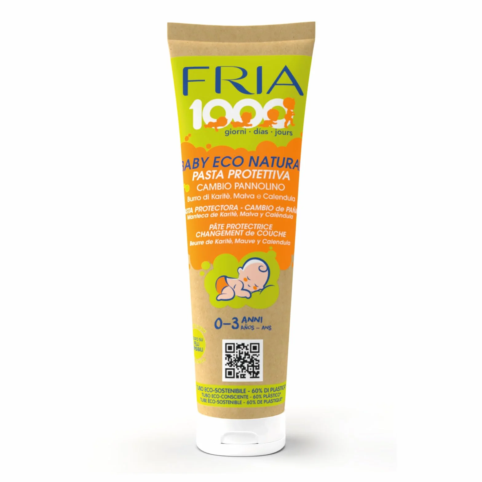 Fria 1000Giorni Crema Cambio Pannolino Protettiva Baby Eco Natural, Pasta Lenitiva con Ossido di Zinco e Calendula, 100ml