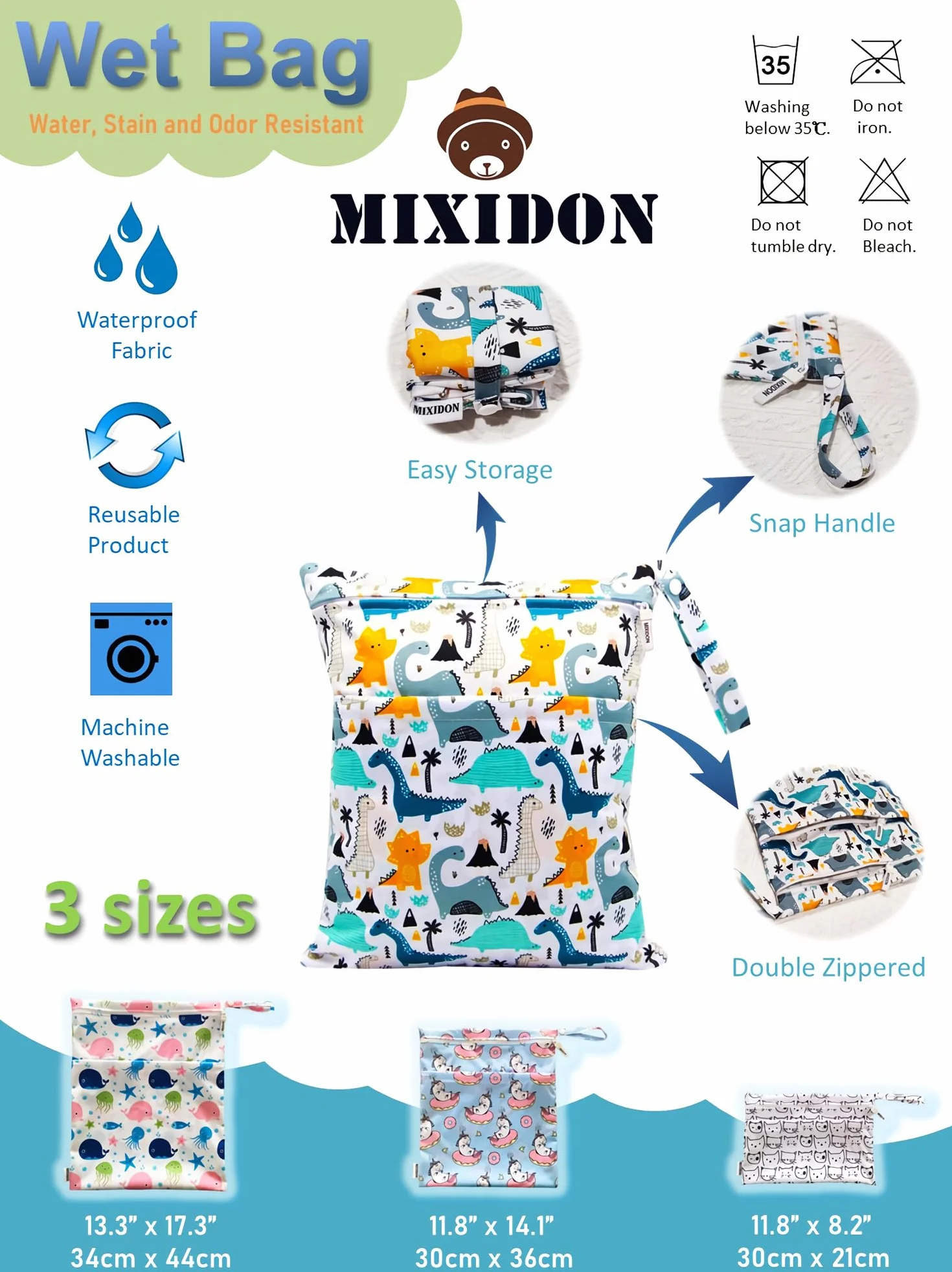 Wetbag Borsa per Pannolini Lavabili Impermeabile con Doppia Cerniera Wet Dry Bag, Viaggi Spiaggia Piscina Gym, Pattern 11