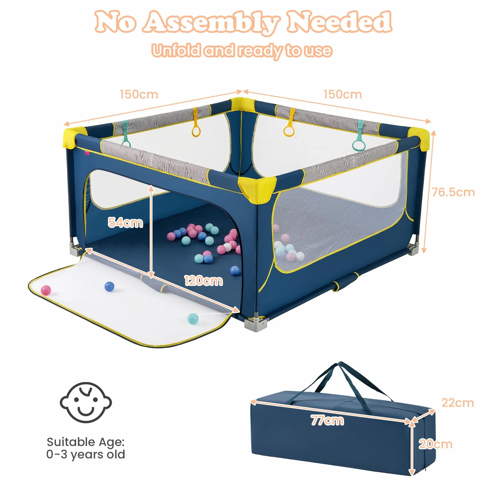 LIFEZEAL Box Bambini e Neonati 0-3 Anni, Recinto 150x150cm, Pieghevole, Portatile, con Borsa, Rete Traspirante