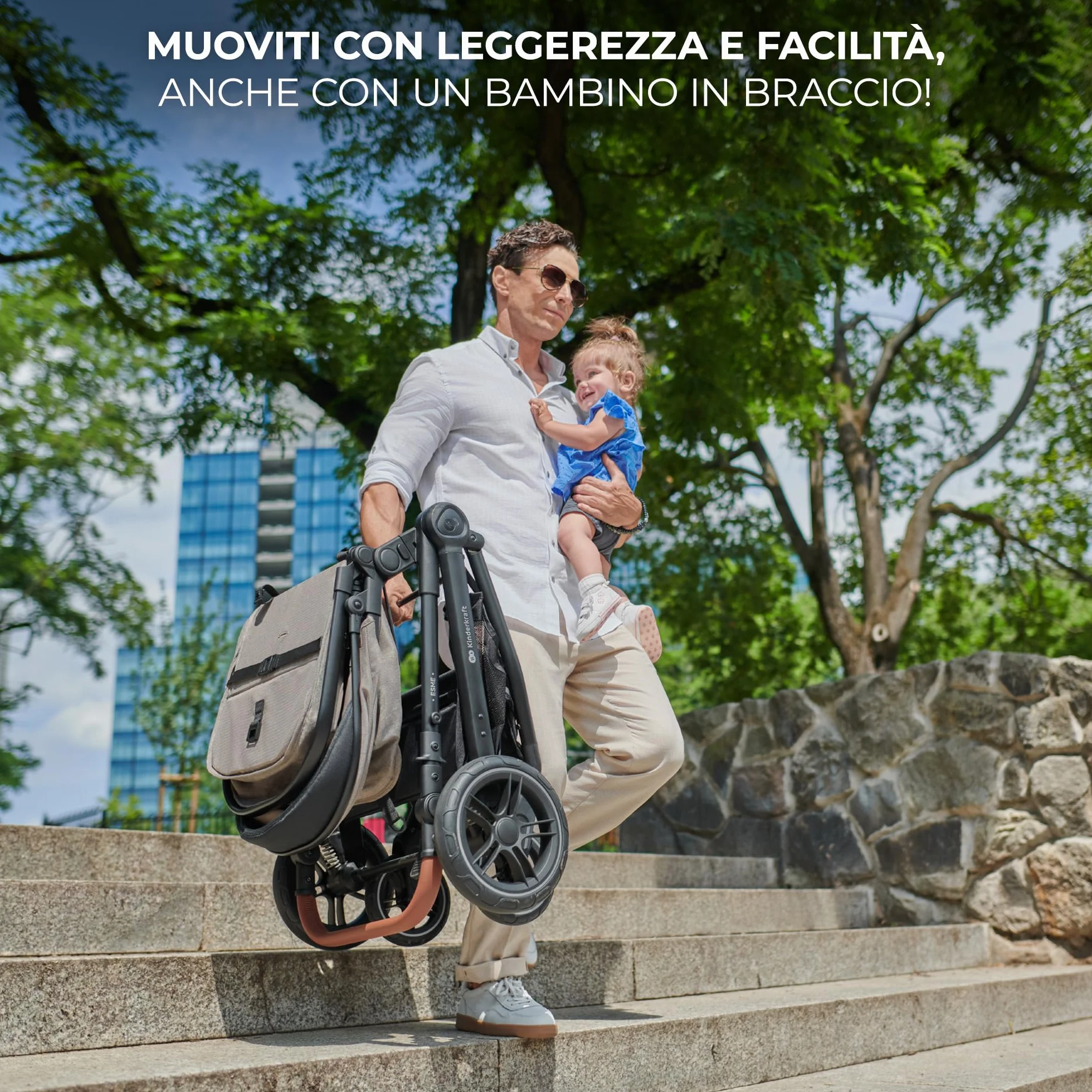 Kinderkraft ESME Trio 3 w 1 Passeggino Neonati 26 kg Ovetto I-SIZE 40-75 cm Carrozzina Reversibile Pieghevole Nero
