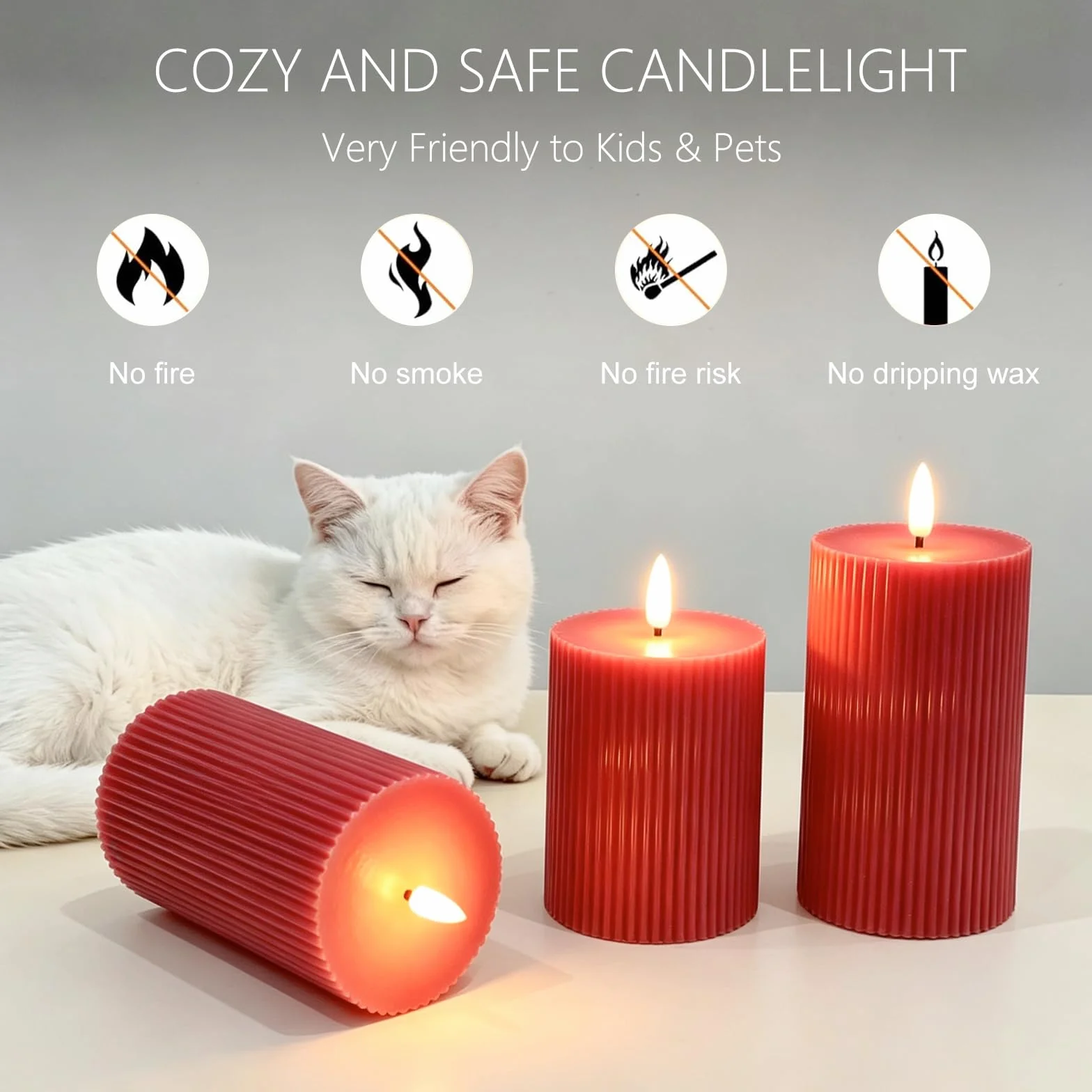 Set di 3 Candele LED, Candele Flickering Flameless, LED tea lights Tremolante con Telecomando e Funzione Timer, Finte a Batteria Stoppino di Candela 3D per Festa/Matrimonio/Hotel (Rosso)