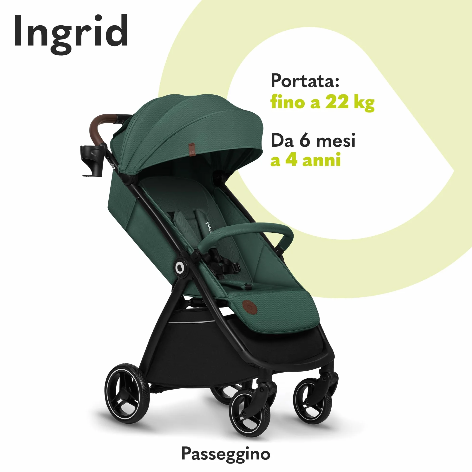 LIONELO INGRID Passeggino leggero per bambini 6 mesi 4 anni 22kg Grandi ruote 360° Schiuma EVA Assorbimento Pieghevole Schienale poggiapiedi regolabili