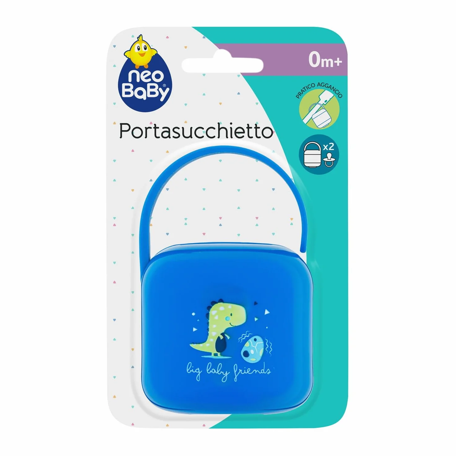 Neobaby Portasucchietto Doppio, Portaciuccio Neonato, Dino, Azzurro, 0 Mesi+