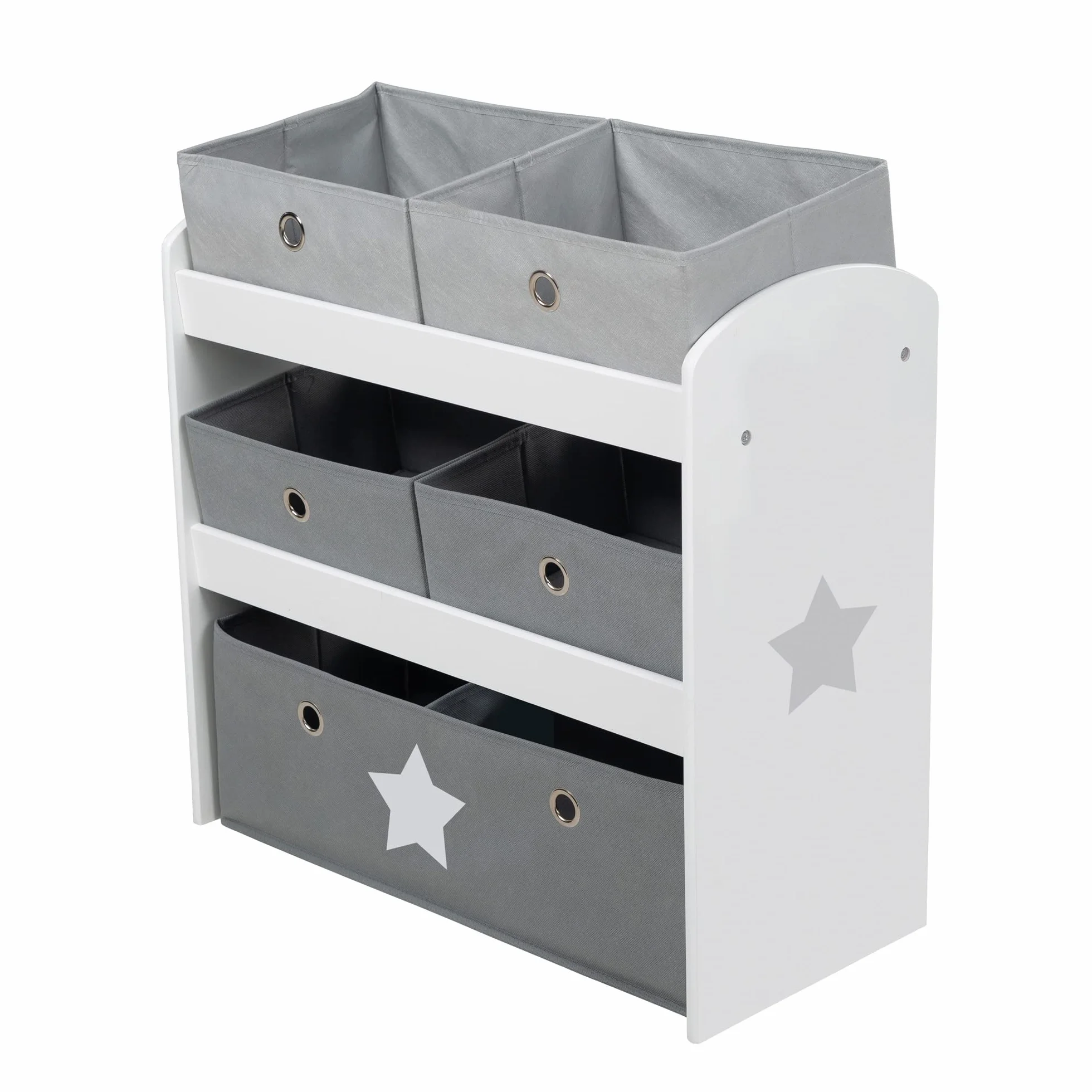 roba Scaffalatura Portaoggetti Stars 5 Scatole Tessuto Grigio 64x30x60 cm Legno Laccato Bianco