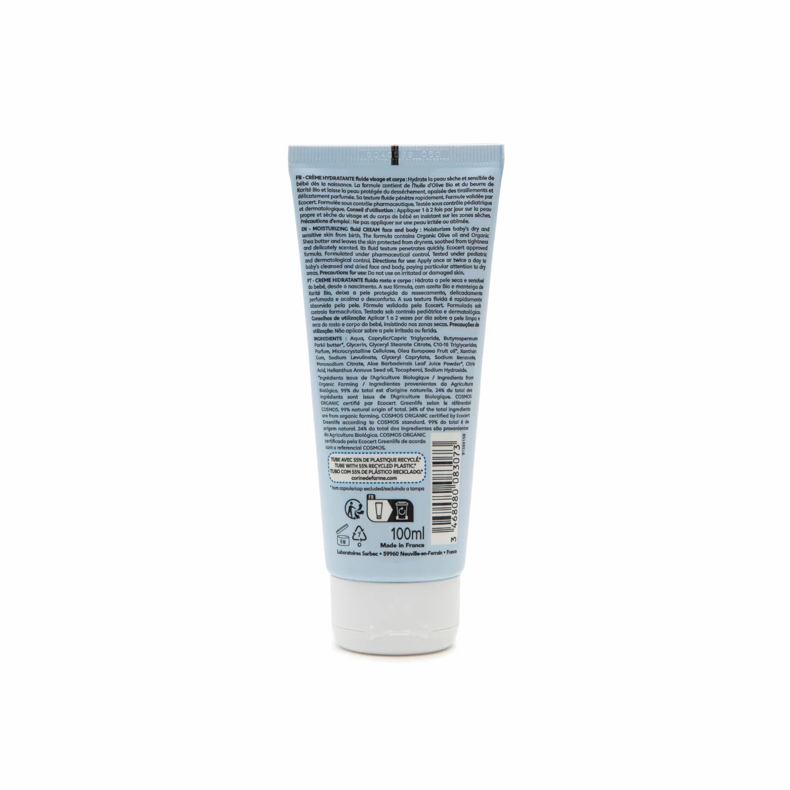 Corine de Farme Crema idratante biologica per neonati con olio di oliva e burro di karité, pelli sensibili, Made in France