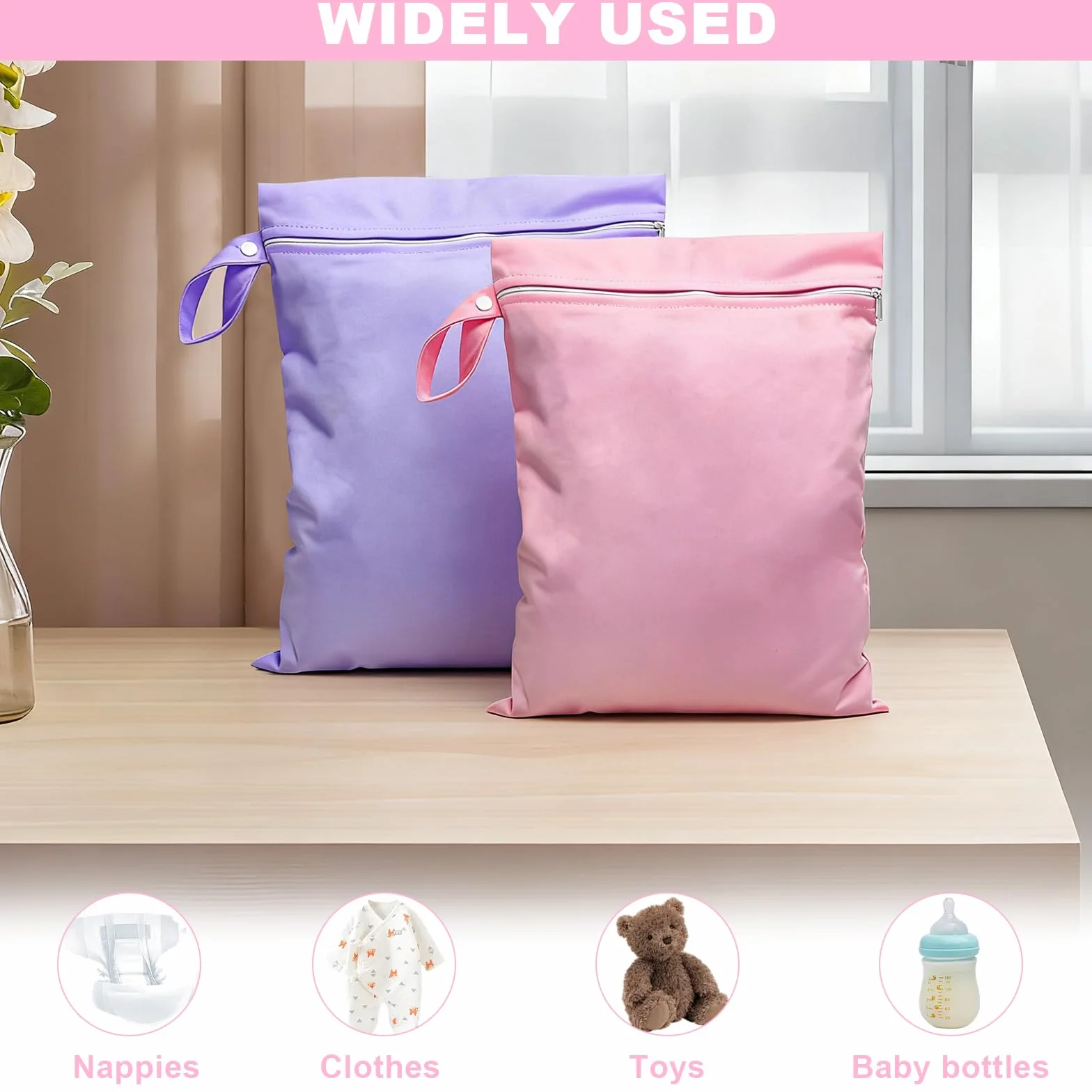 Sacca Impermeabile Piscina 2 Pezzi 40x30 cm Wet Bag con Cerniera Riutilizzabile Rosa Viola