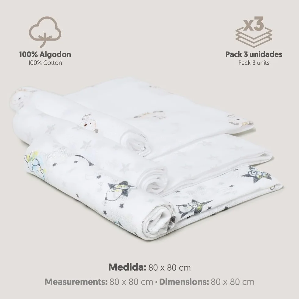 Interbaby Mussola Di Cotone Neonato Con Stampe Grigie 200 g