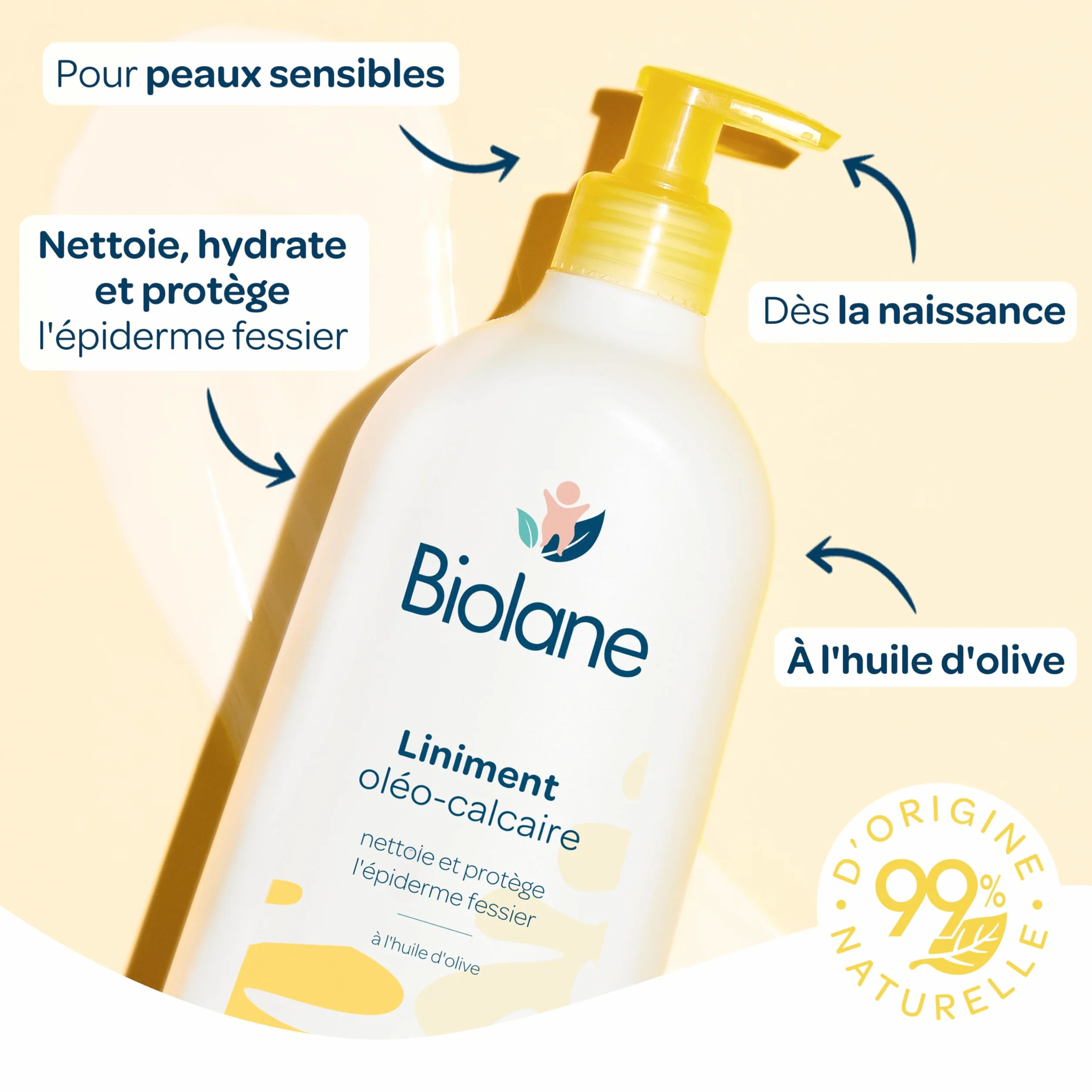 BIOLANE Liniment olio calcaire Bébé Nettoyant sans rinçage 99% Origine naturelle 700ml Fabrique en France