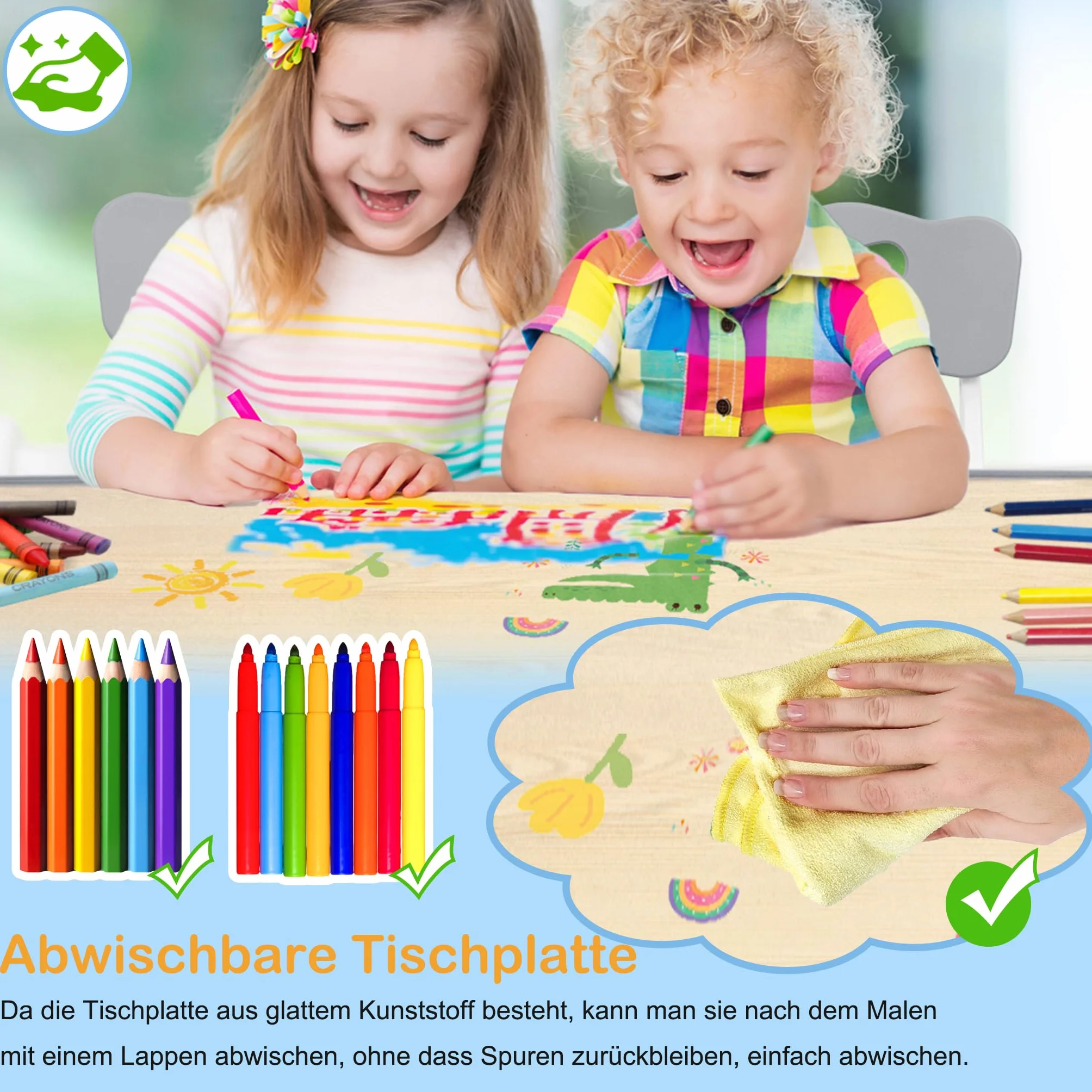 Aufun Tavolo per bambini con set di 4 sedie, dinette regolabile in altezza