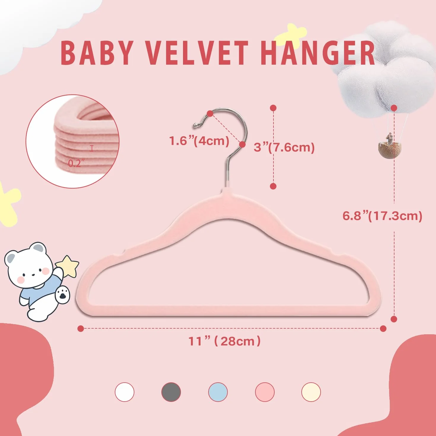 Grucce Velluto per Bambini 28 cm Antiscivolo 32 Pezzi Rosa