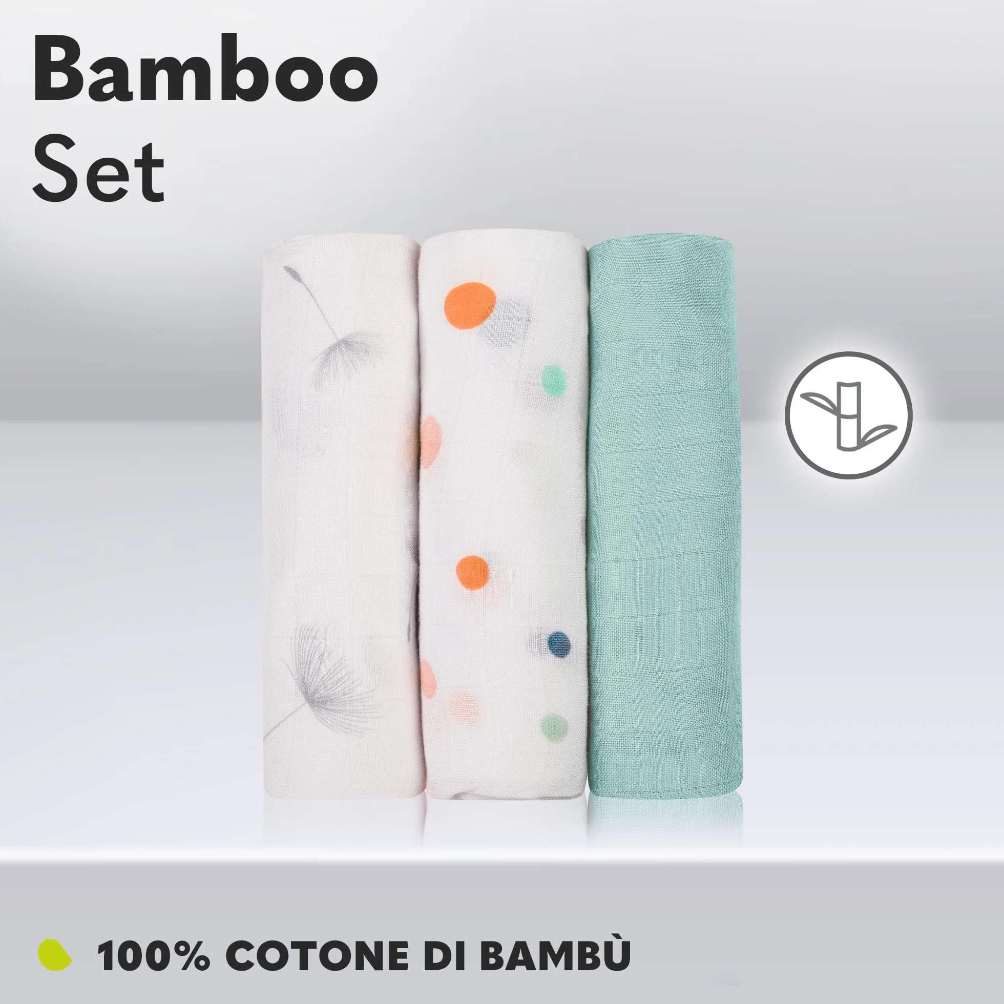 Lionelo Bamboo Set 3 Pezzi Mussole Neonato 70x70 cm Cotone Bambù 100% Naturale Antibatteriche Antimicotiche Ipoallergeniche