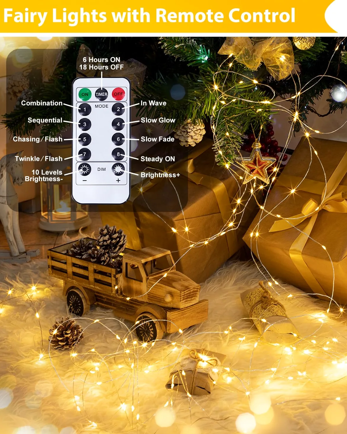 Confezione da 4 luci a 60 LED da 60 LED, funzionamento a batteria, con telecomando, impermeabili, con controllo a rmote, luci scintillanti con timer, alimentate a batteria, per camera da letto, feste,