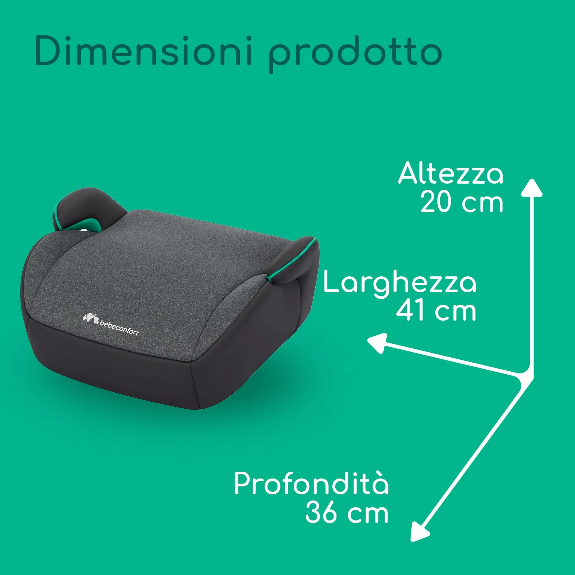 Bebeconfort Manga i-Safe Rialzo Auto, Alzatina auto per bambini 128-150 cm, Seggiolino leggero e compatto, Tinted Graphite