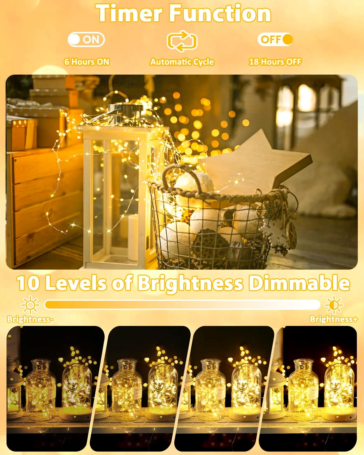 Confezione da 4 luci a 60 LED da 60 LED, funzionamento a batteria, con telecomando, impermeabili, con controllo a rmote, luci scintillanti con timer, alimentate a batteria, per camera da letto, feste,