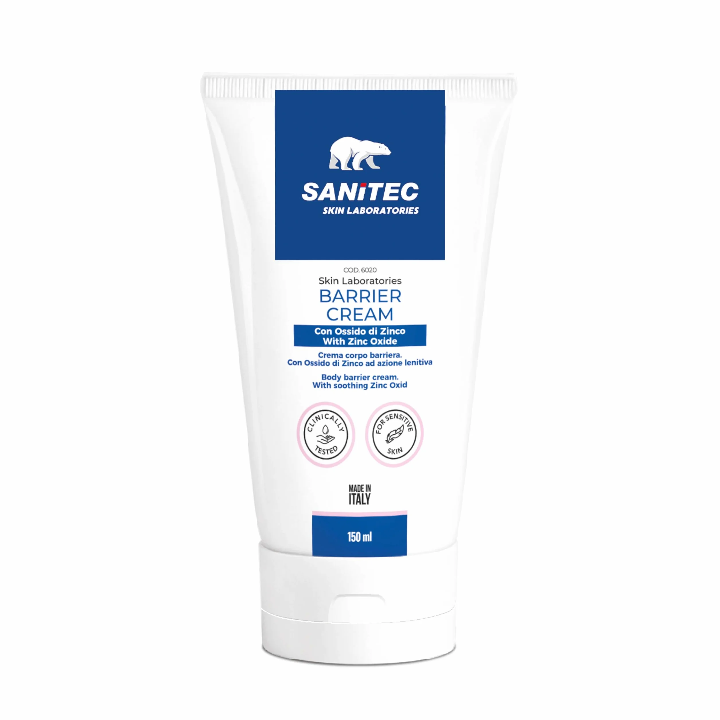 Sanitec BARRIER CREAM Crema Corpo Idratante Ossido di Zinco 10% Azione Lenitiva Olio di Mandorla 150 ml