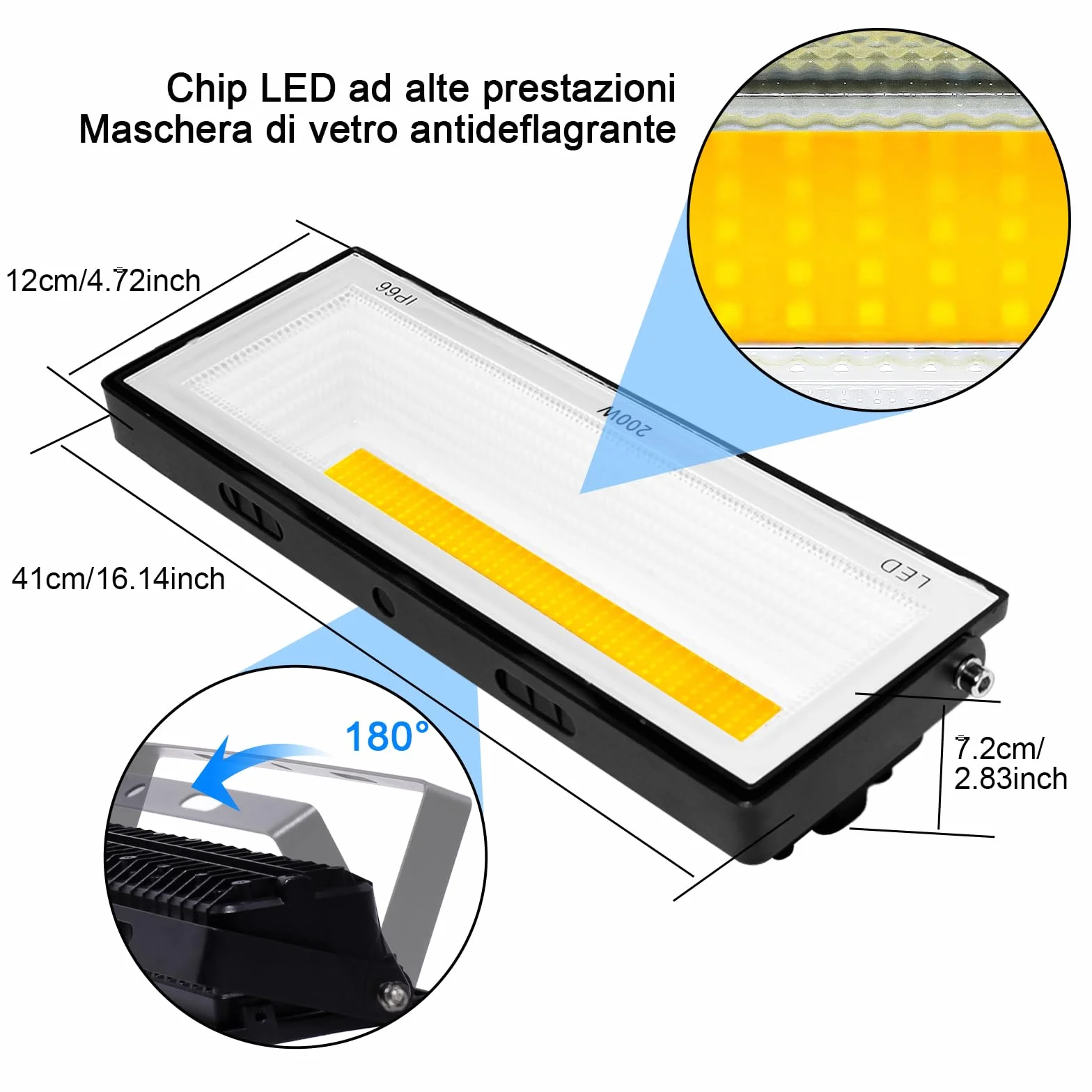 CREATESTAR Faretto LED da Esterno 200W, Faro Led Esterno 20000LM,3000K Bianco Caldo Faretti Led IP66 Impermeabile per Giardino Garage Parcheggio Cortile