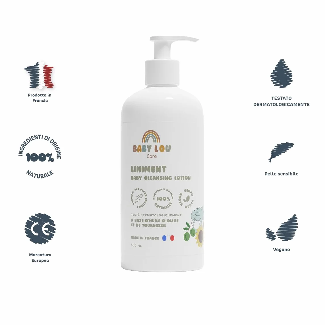 Linimento Bebè 2x500 ml Detergente Delicato Pelli Sensibili Naturale Vegan Francia