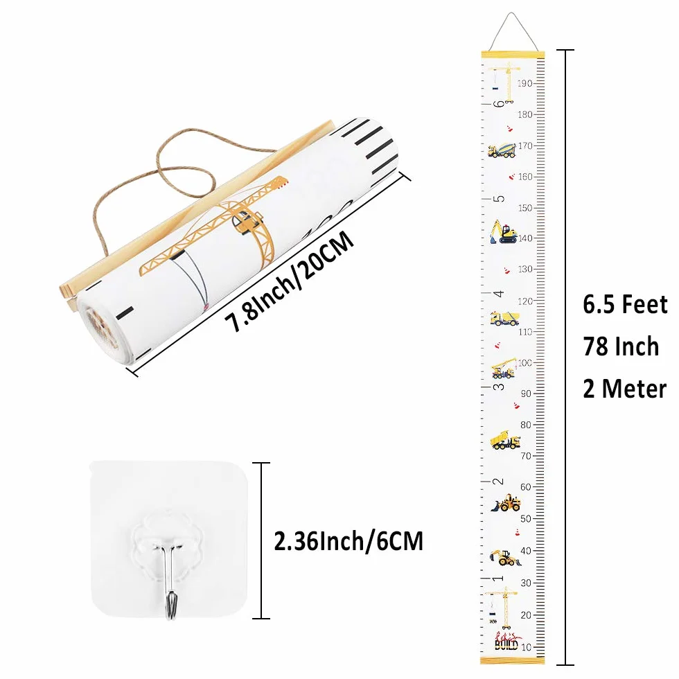 Grafico Crescita Bambini Tela Rimovibile con Gancio 200cm x 20cm