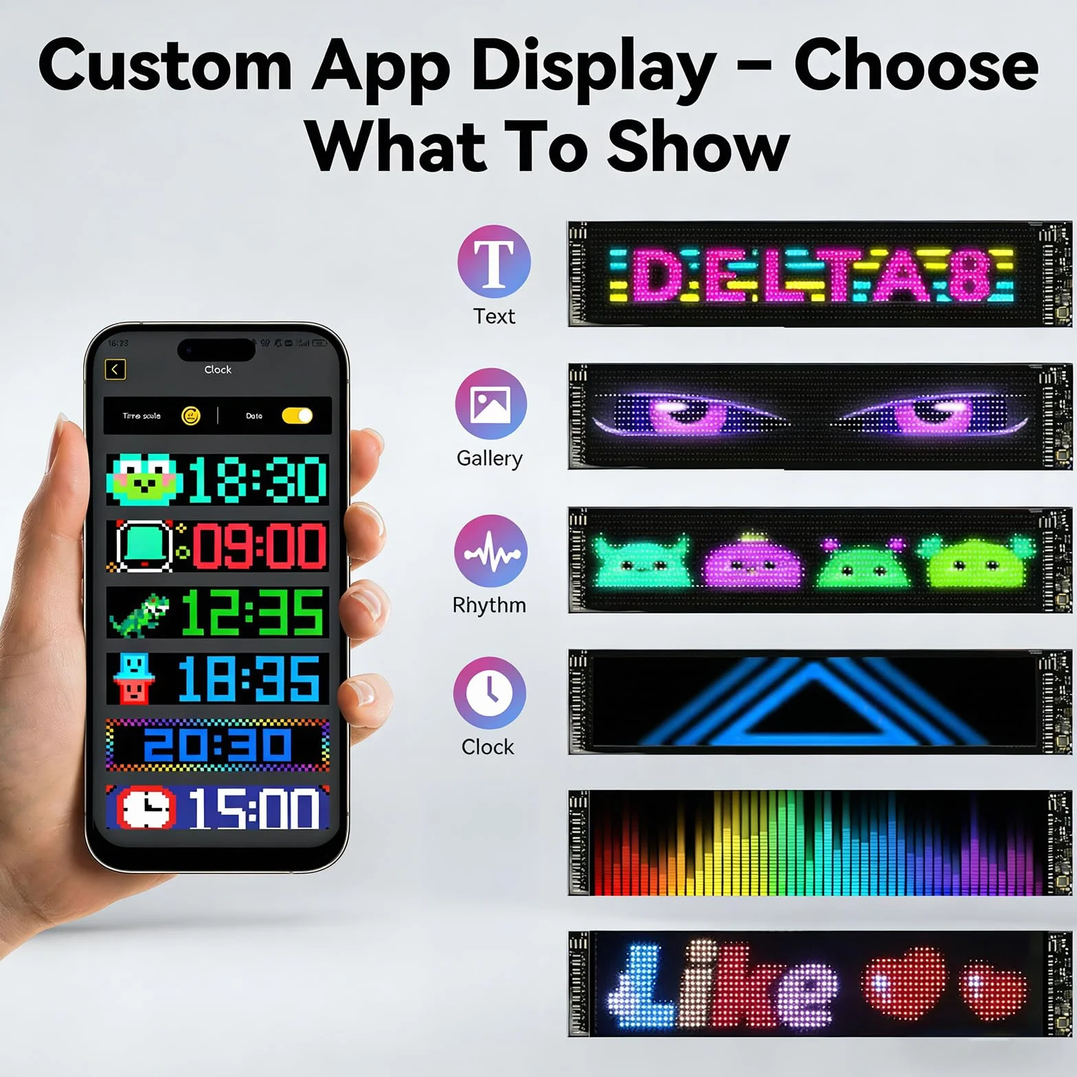 2 Pannelli LED Flessibili Maxi 12x60 cm, Occhi LED Grandi per Auto/Camion, Schermo Programmabile Impermeabile IP65, Controller APP & Telecomando, Luci RGB Ultra-Luminose per Tuning, Vetrina, Feste