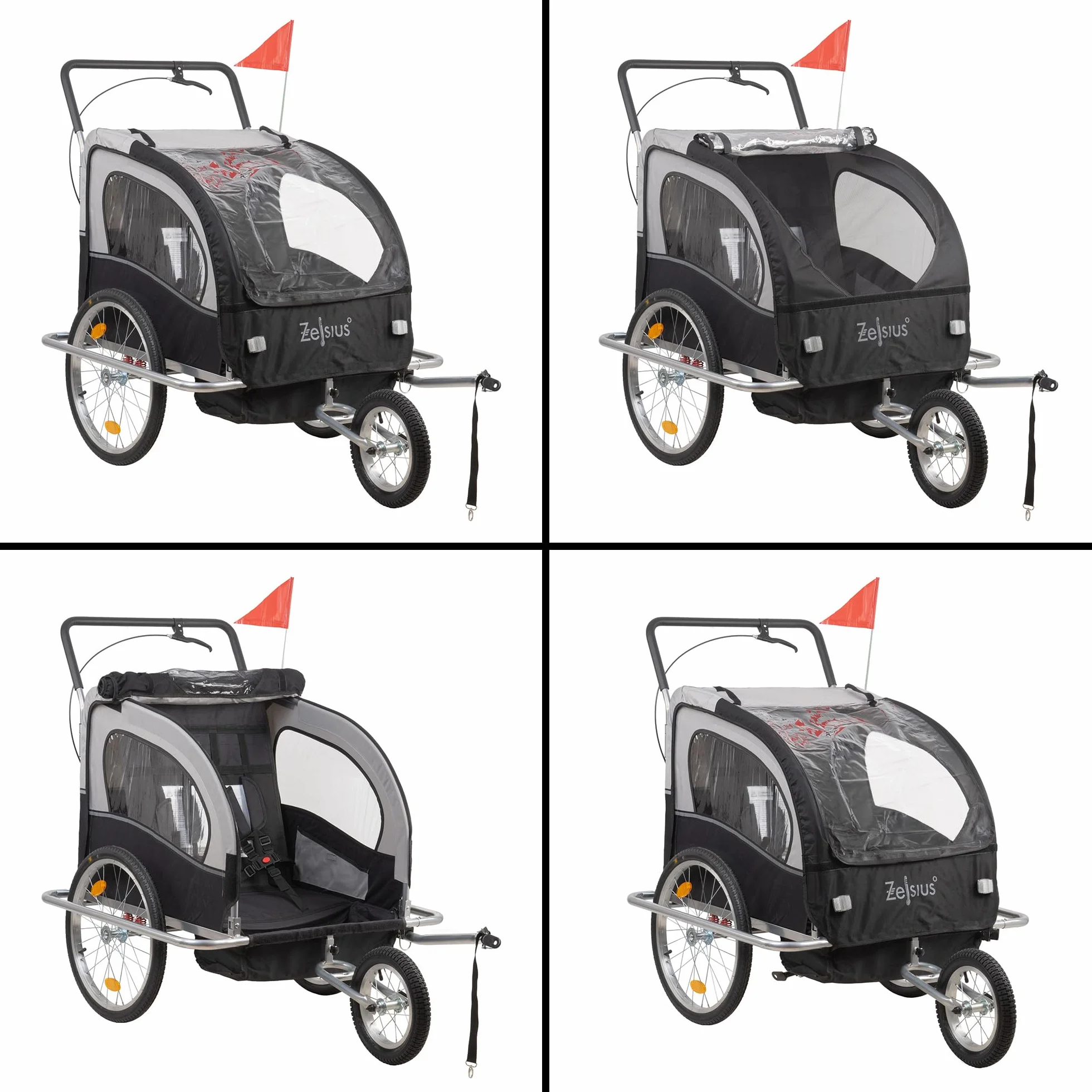 Rimorchio per bicicletta per 2 bambini 2 in 1 con funzione jogger carrello trasporto passeggino