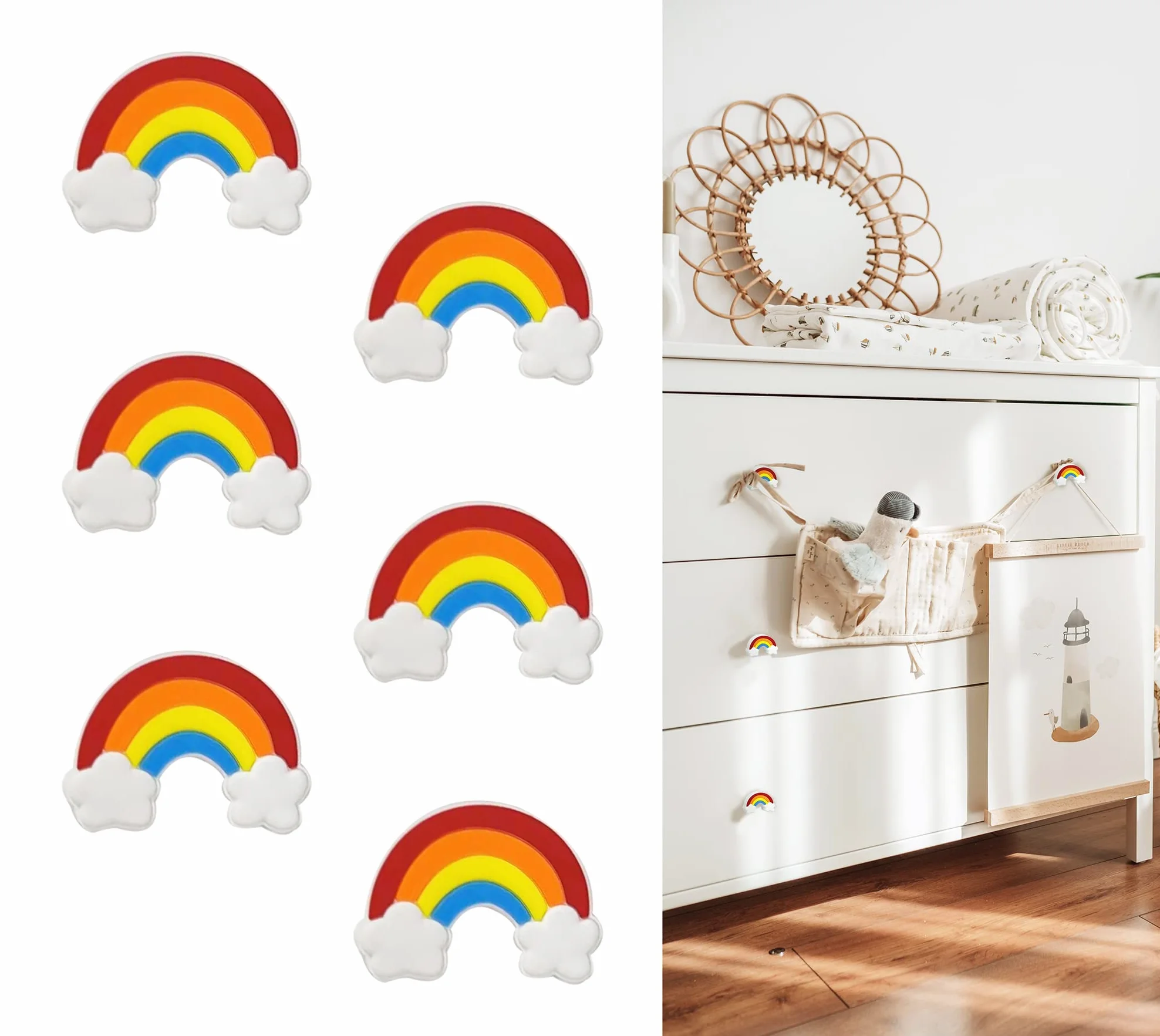 Bottoni gomma morbida cartone animato 6 pezzi arcobaleno rosso bambini