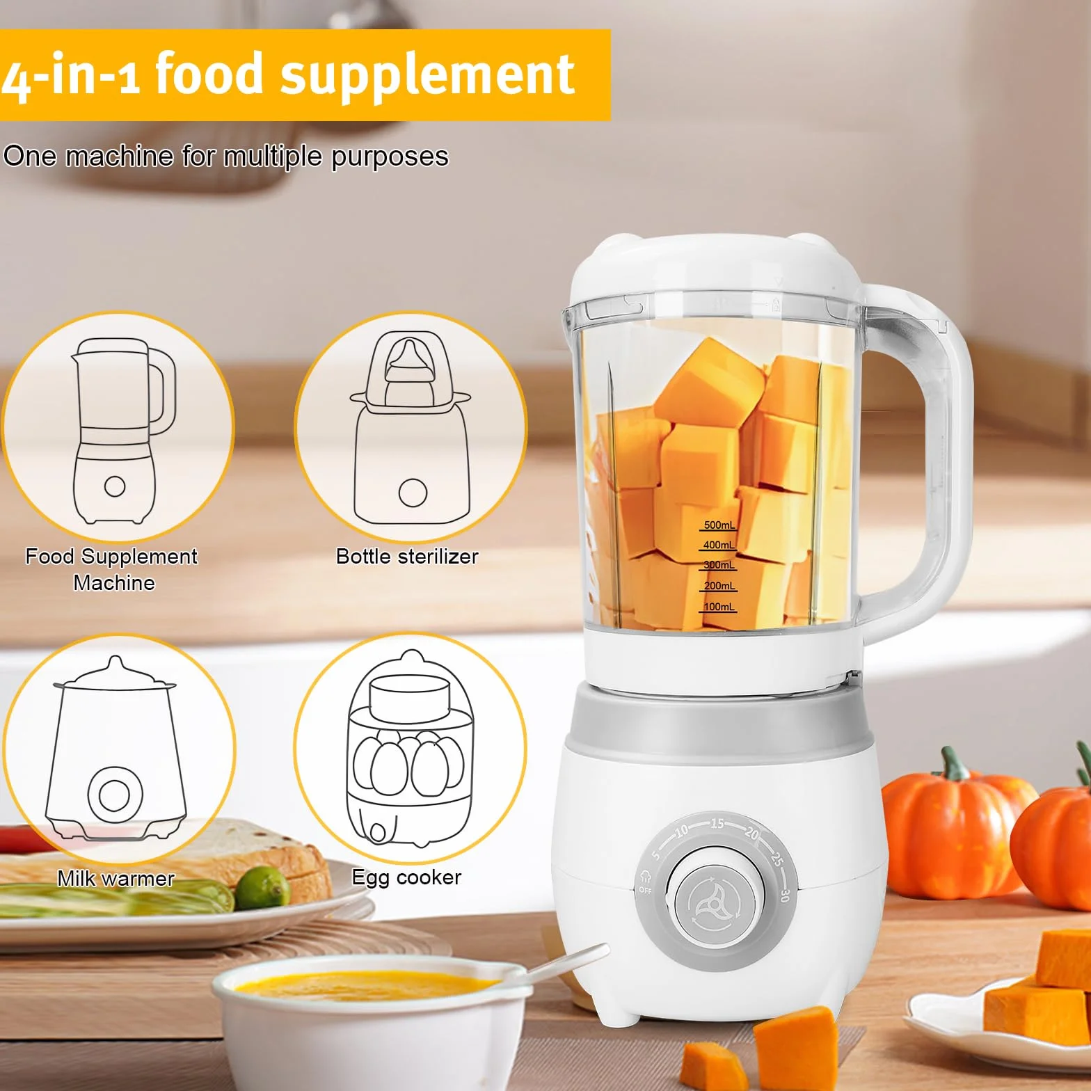 Cuocipappa per Bambini Robot Cucina 4 in 1 Sterilizzazione Biberon Cottura Vapore Frullatura Riscaldamento