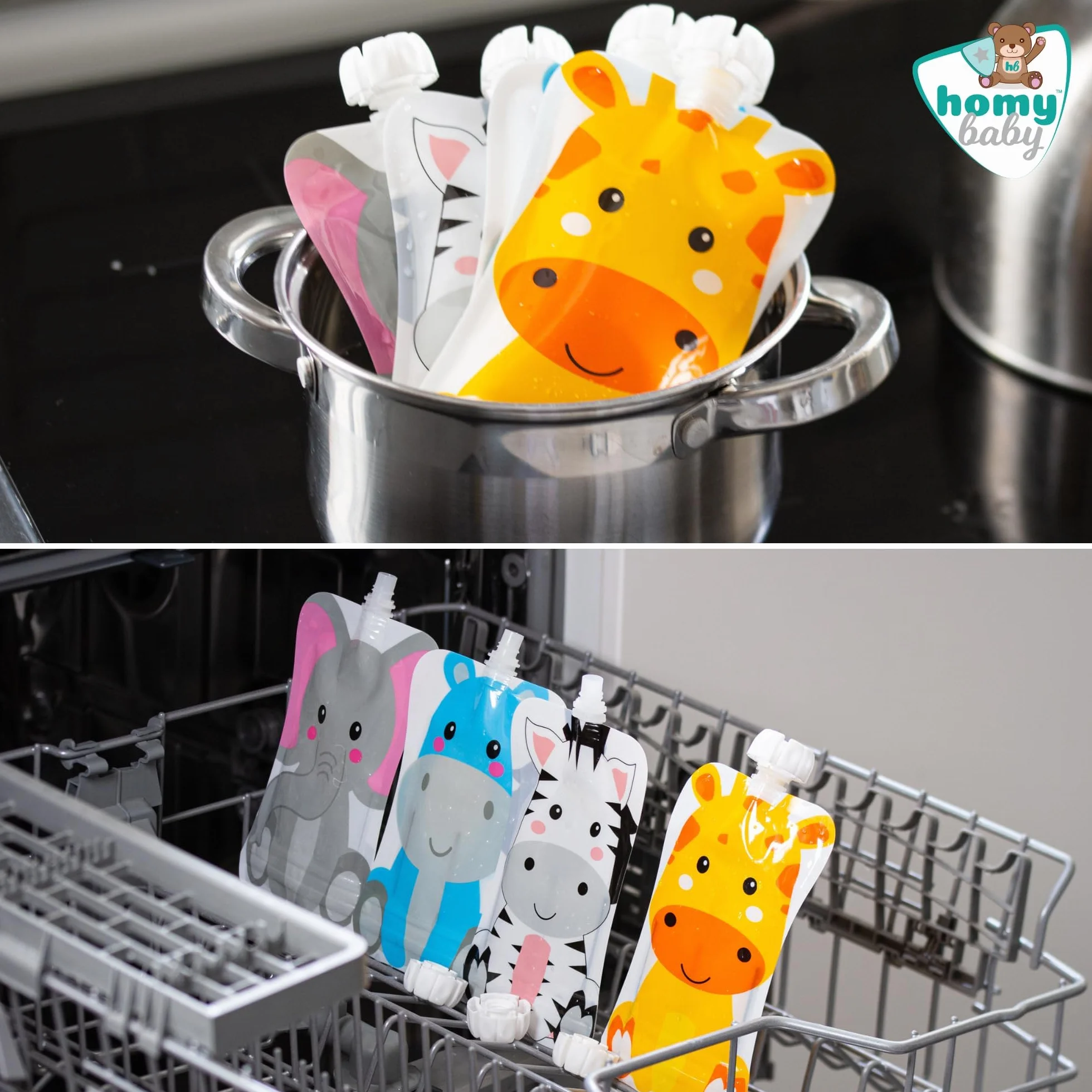 HOMYBABY® Sacchetti riutilizzabili per alimenti per bambini 4 pezzi - Sacchetti di frutta per alimentazione complementare bebè