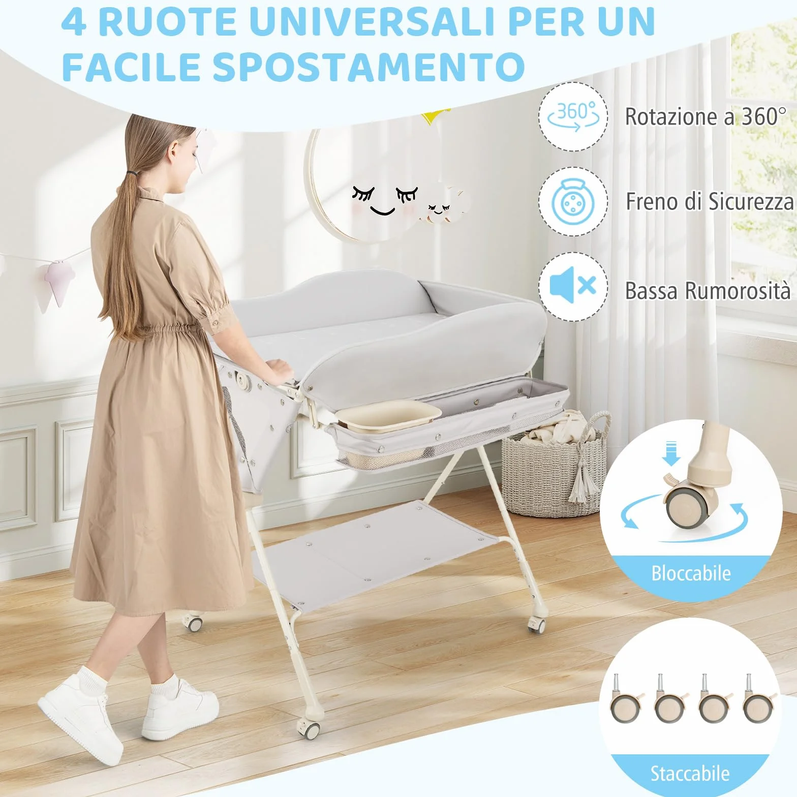 Costway Fasciatoio Pieghevole Neonato Portatile con Altezza Regolabile 3 Livelli, Grigio